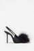 High Pitched | Black Satin Sling Back Heels With Pom Poms - Club L London - AUS