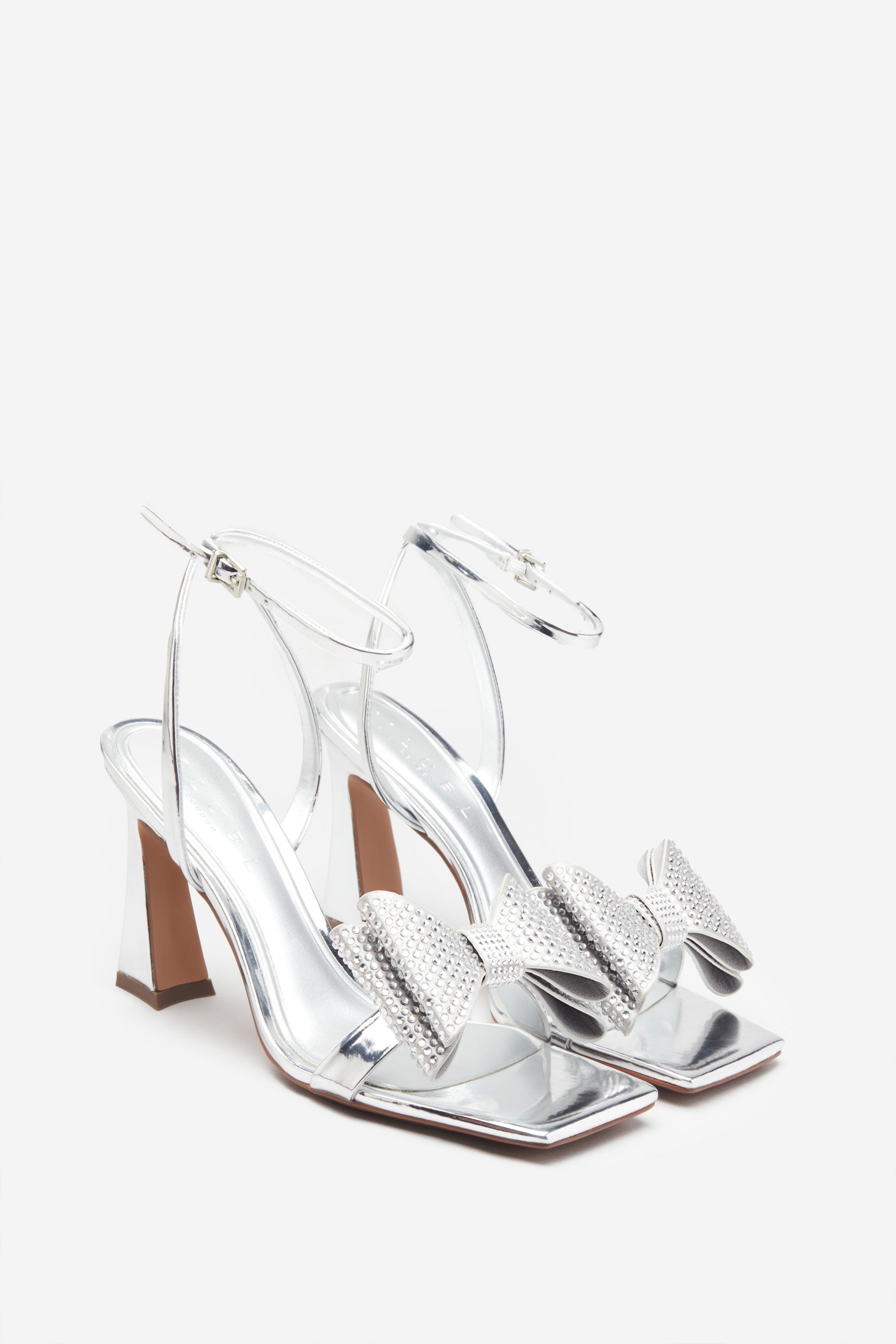Headlines | Silver Ankle Strap Heeled Sandals With Diamante Bows - Club L London - AUS