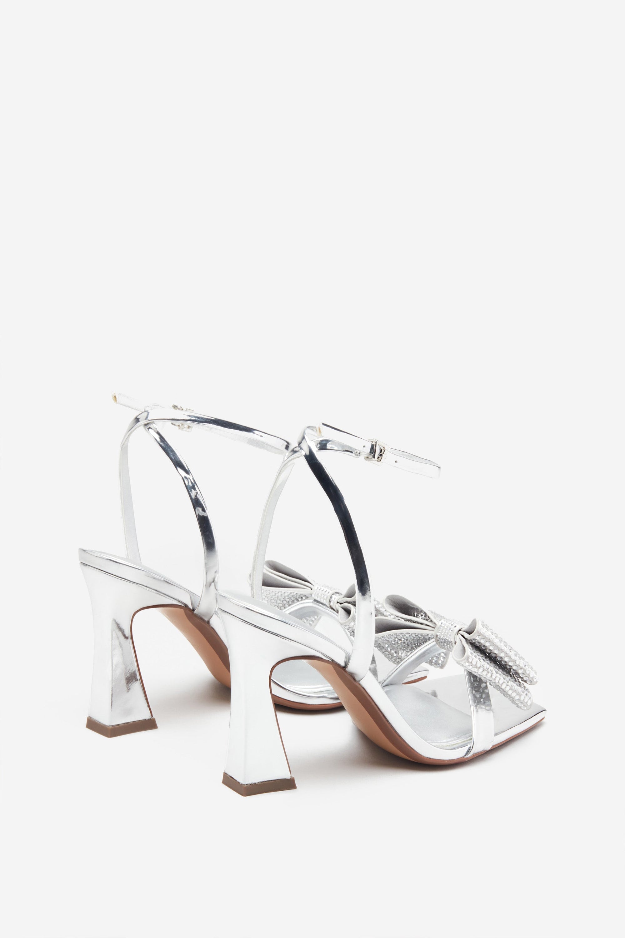 Headlines | Silver Ankle Strap Heeled Sandals With Diamante Bows - Club L London - AUS
