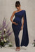 Amaryllis | Navy Maternity One Shoulder Maxi Dress with Cape Sleeve - Club L London - AUS