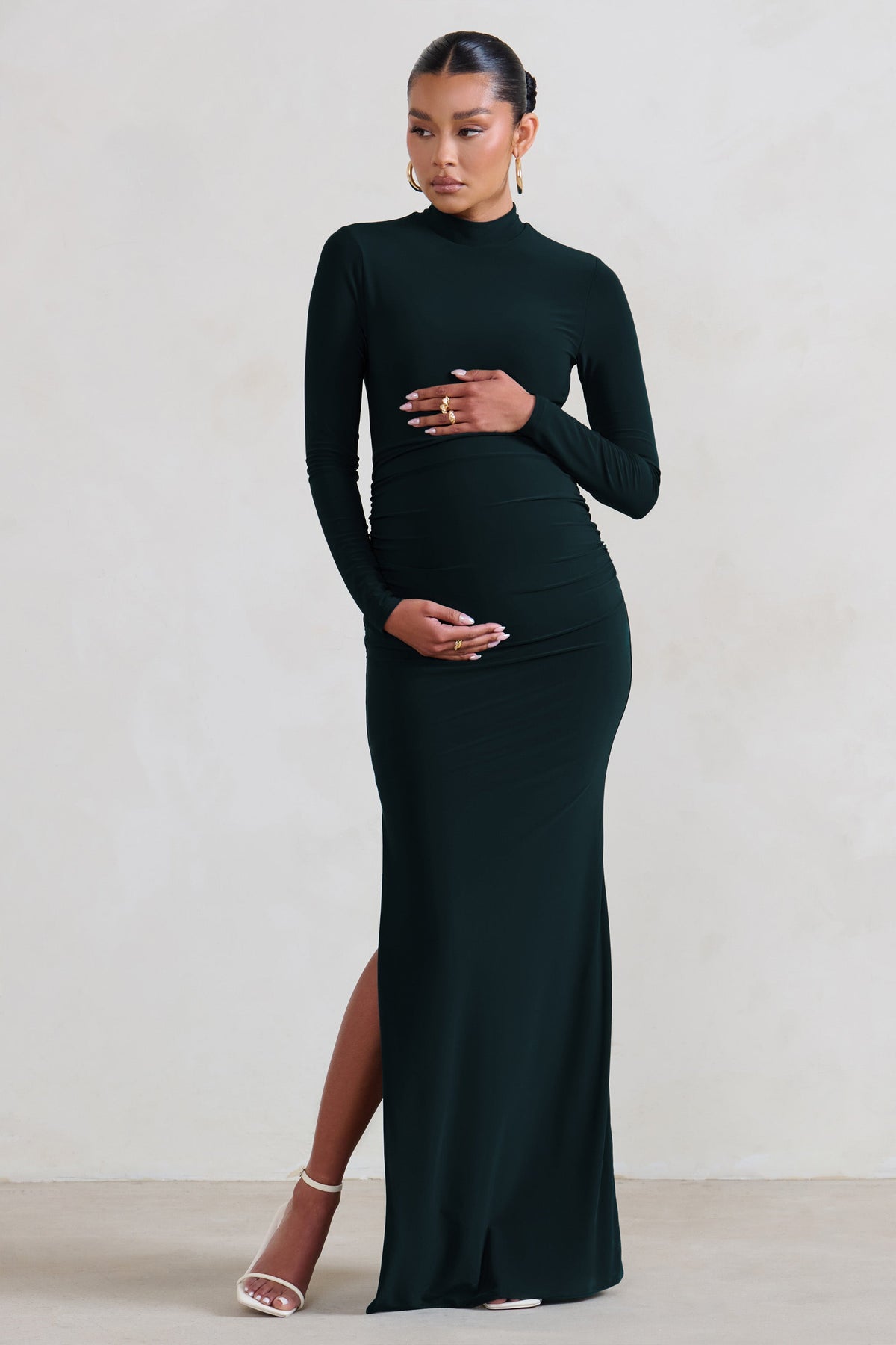 Mini Turtleneck Maternity Dress with Long Sleeves