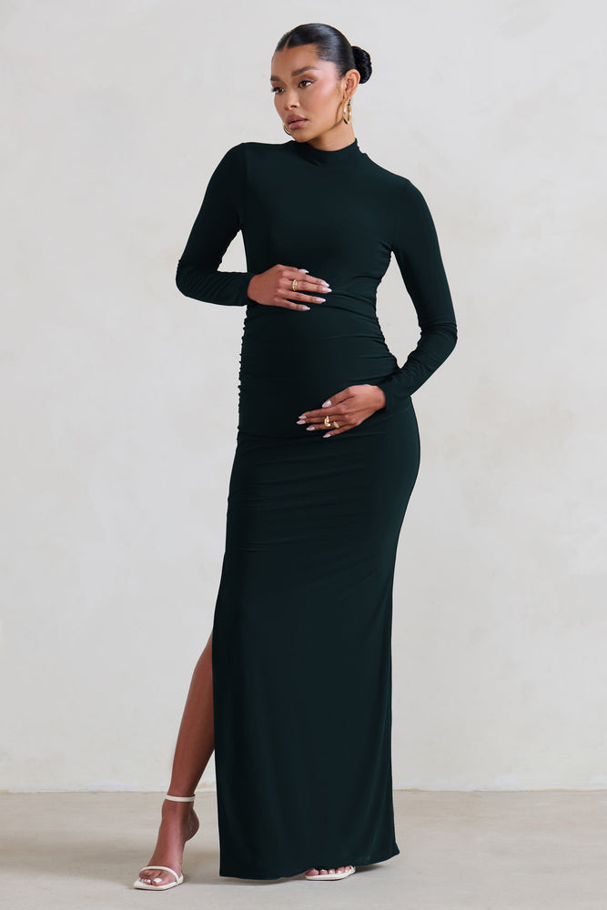 Alejandra Black Maternity Long Sleeve High Neck Maxi Dress Club