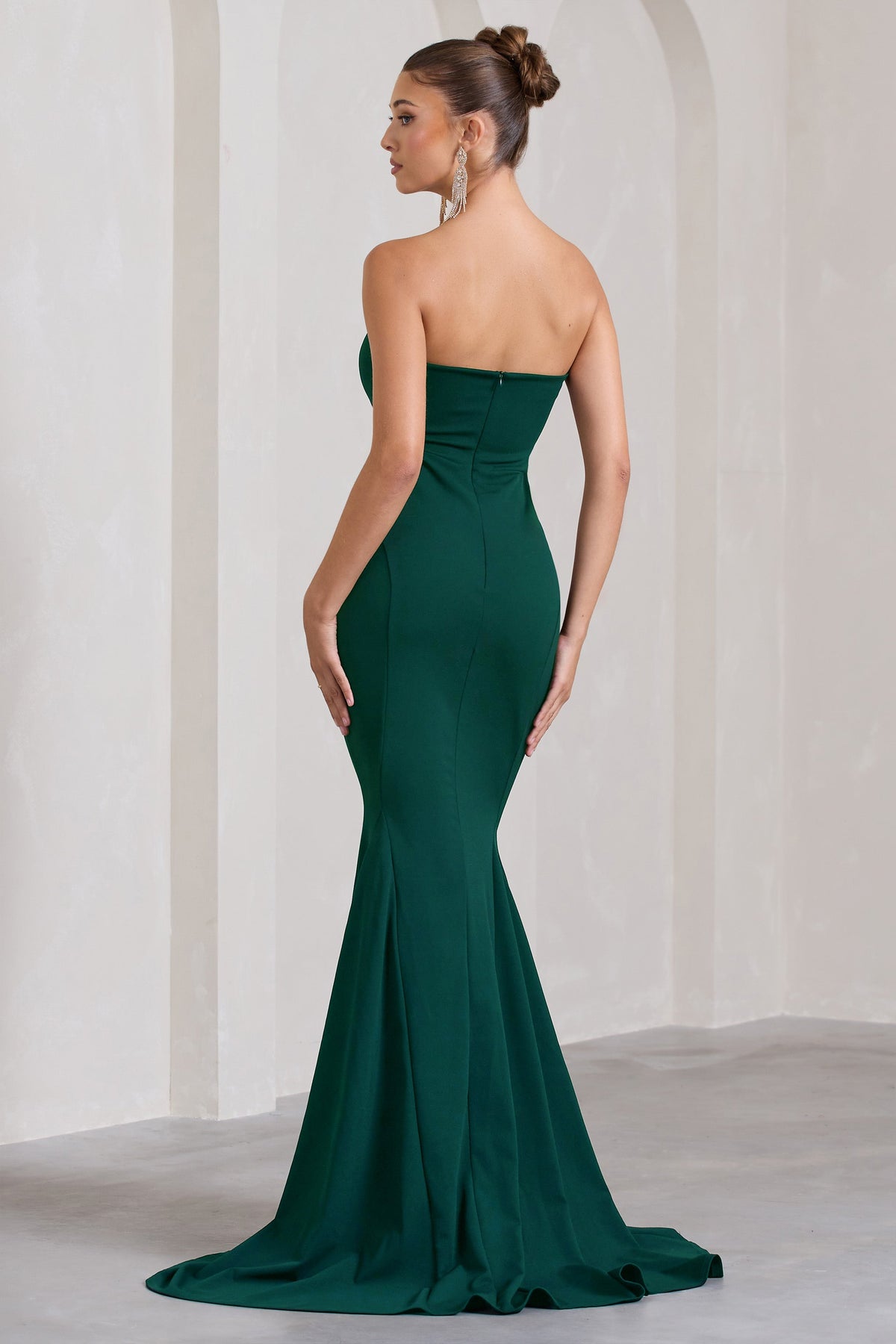 Impress Me Bottle Green Strapless Bandeau Fishtail Maxi Dress