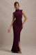 Lanetta | Plum Ruched High-Neck Maxi Dress With Split - Club L London - AUS