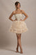 Peaches | Champagne Strapless Mini Dress With Volume Feather Hem - Club L London - AUS