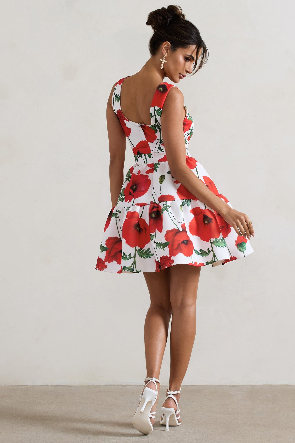 Alia | Poppy Print Scoop-Neck Tiered Volume Hem Mini Dress - Club L London - AUS