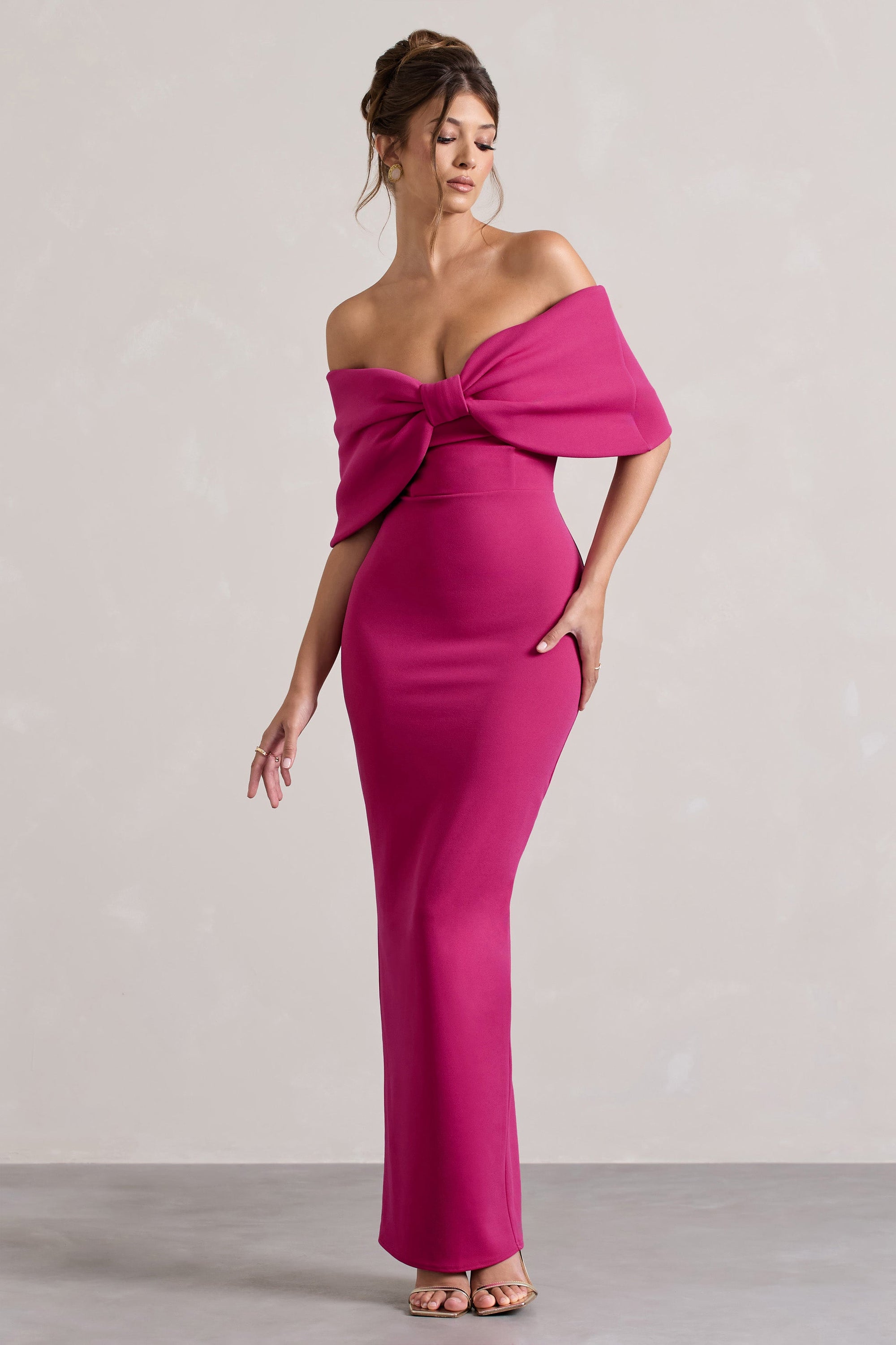 Cornelia | Hot Pink Strapless Maxi Dress With Oversized Bow - Club L London - AUS