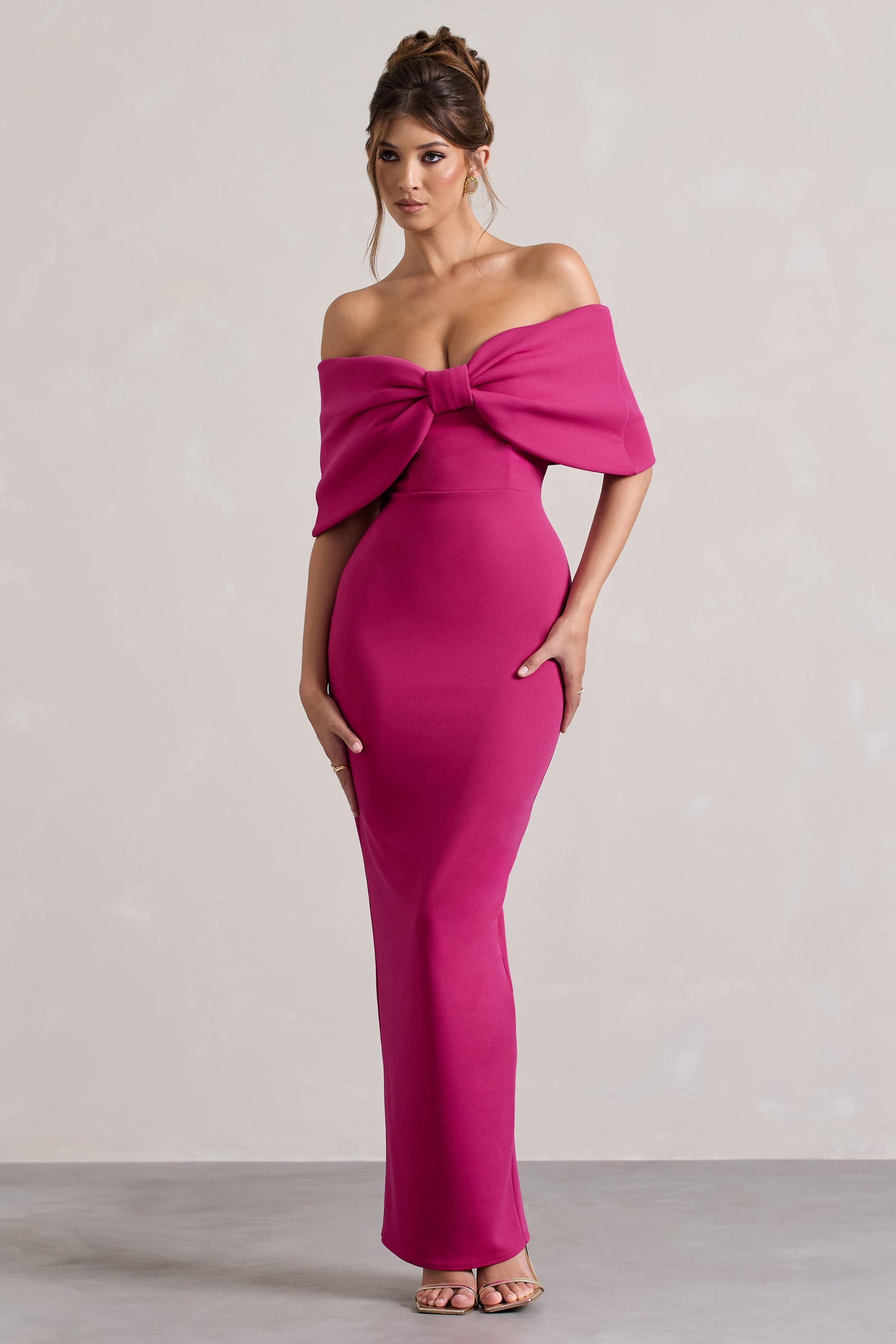 Cornelia | Hot Pink Strapless Maxi Dress With Oversized Bow - Club L London - AUS