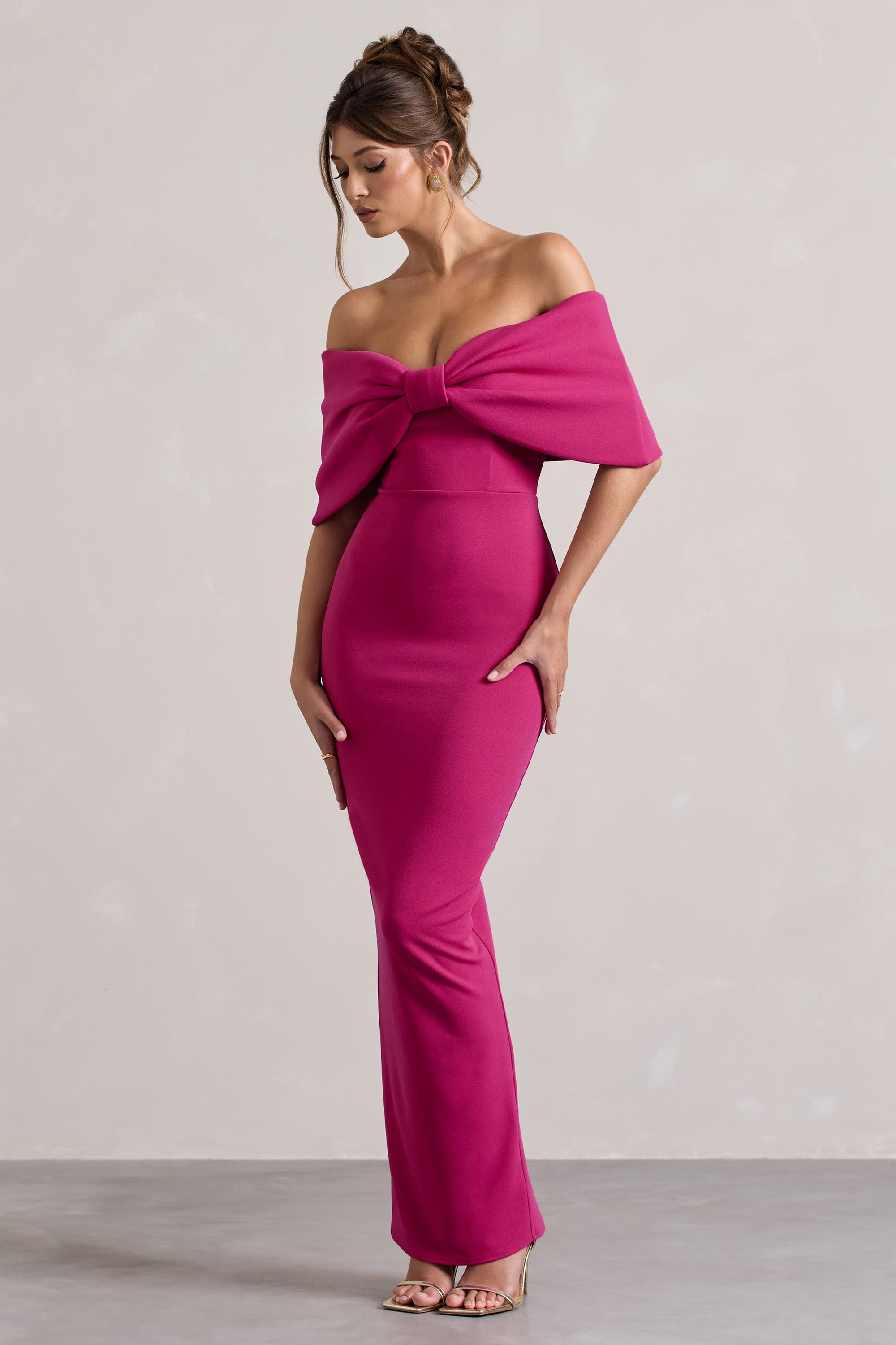 Cornelia | Hot Pink Strapless Maxi Dress With Oversized Bow - Club L London - AUS