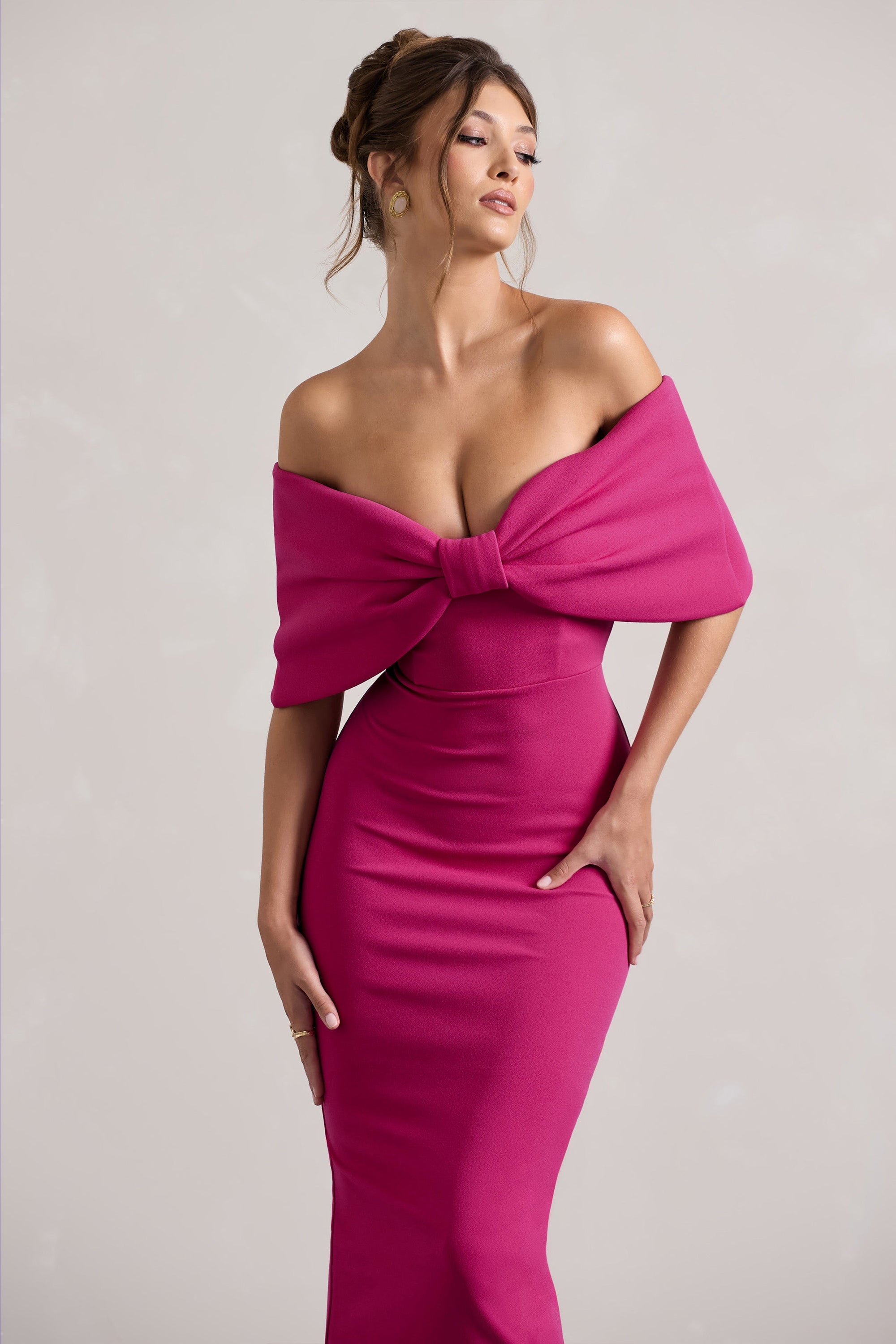 Cornelia | Hot Pink Strapless Maxi Dress With Oversized Bow - Club L London - AUS