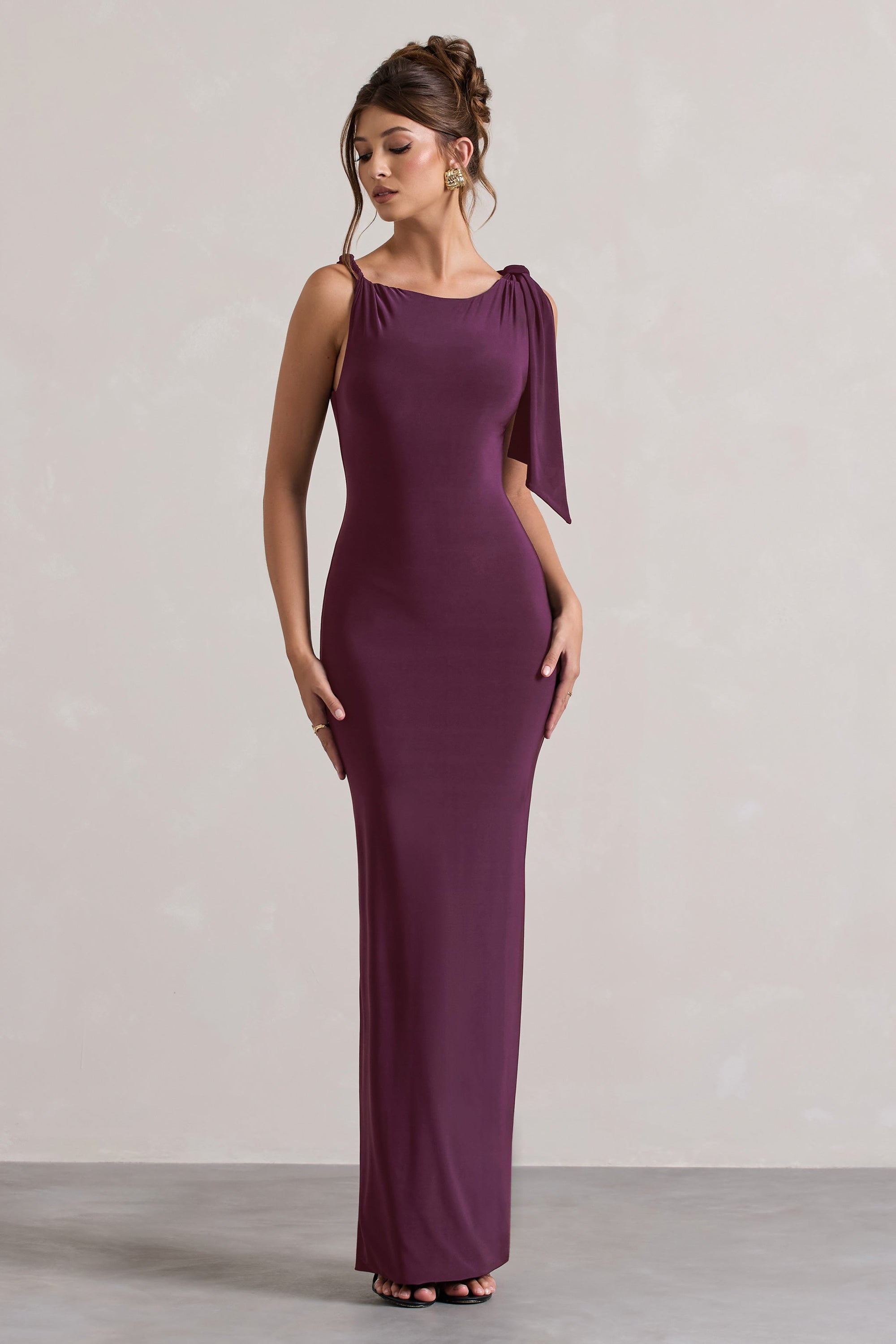 Kacey | Plum Twisted Knot Maxi Dress - Club L London - AUS