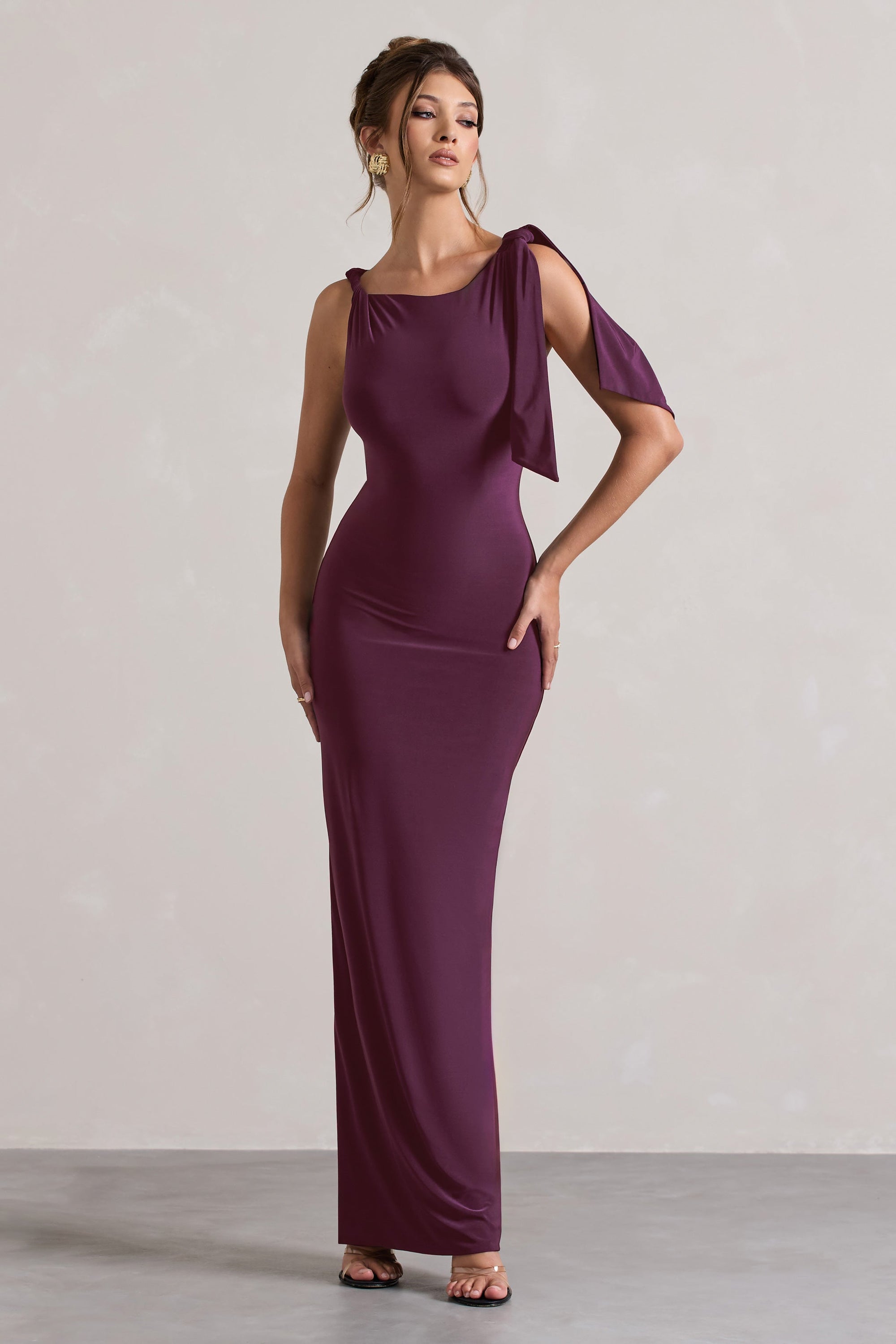 Kacey | Plum Twisted Knot Maxi Dress - Club L London - AUS