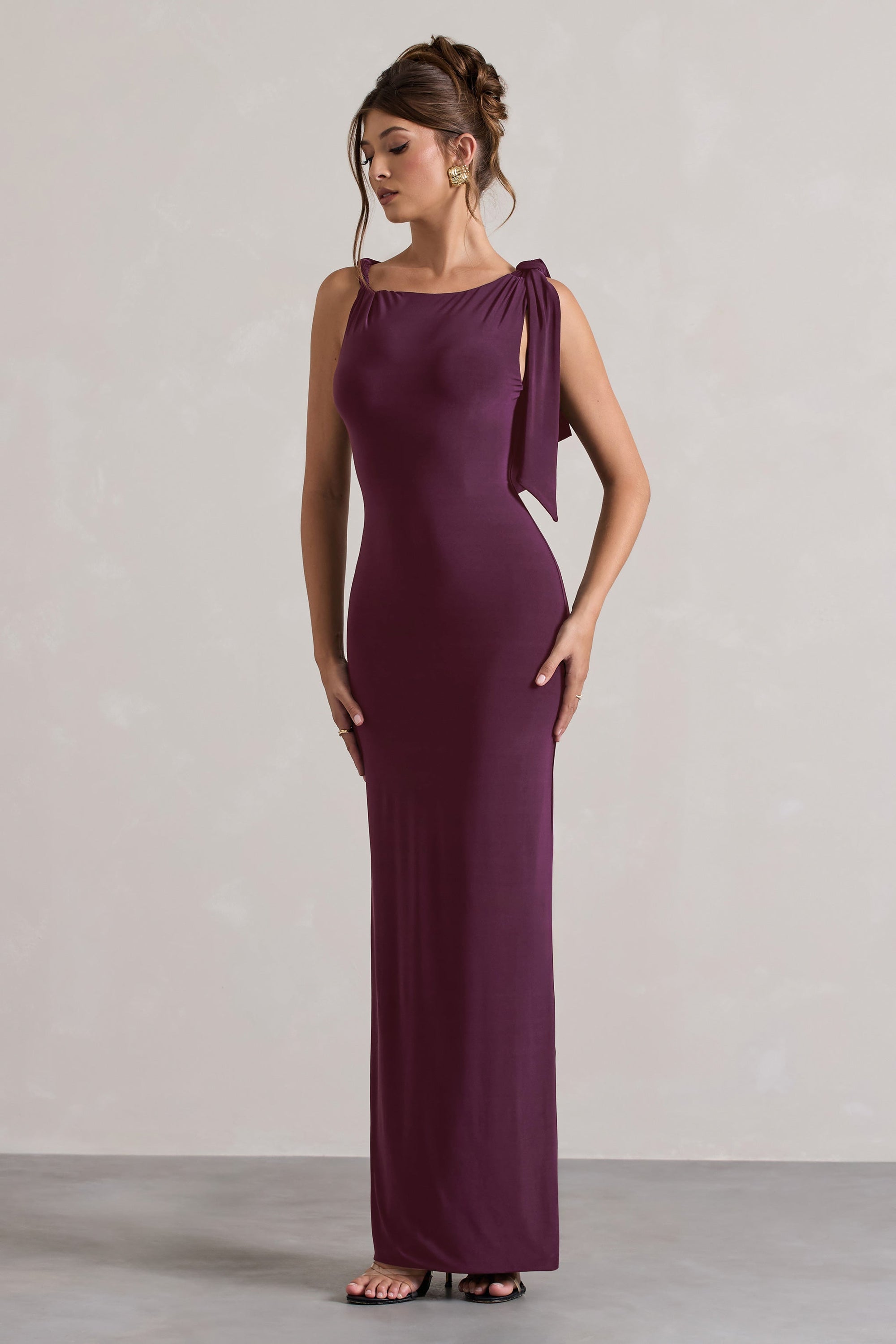 Kacey | Plum Twisted Knot Maxi Dress - Club L London - AUS