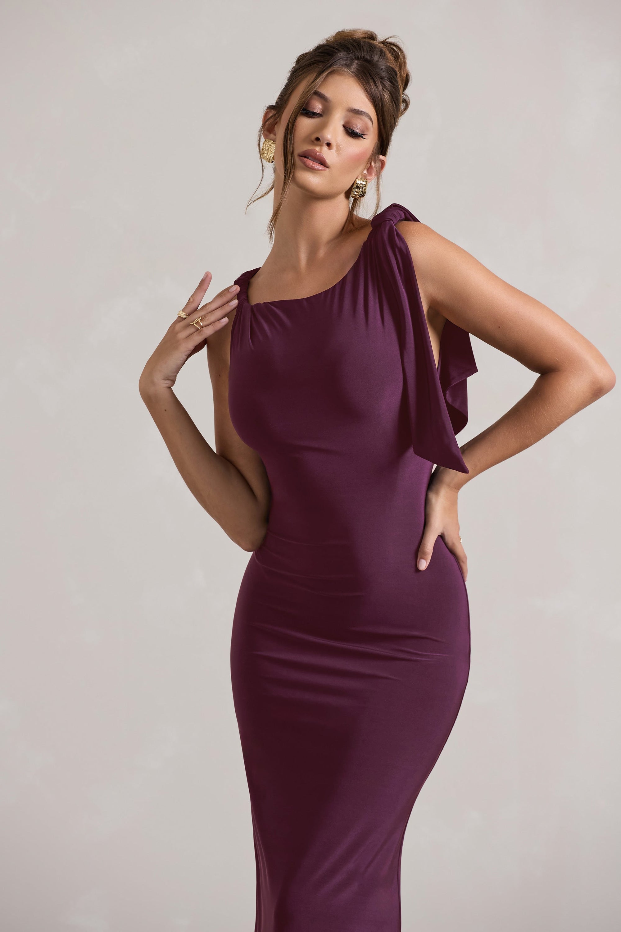 Kacey | Plum Twisted Knot Maxi Dress - Club L London - AUS