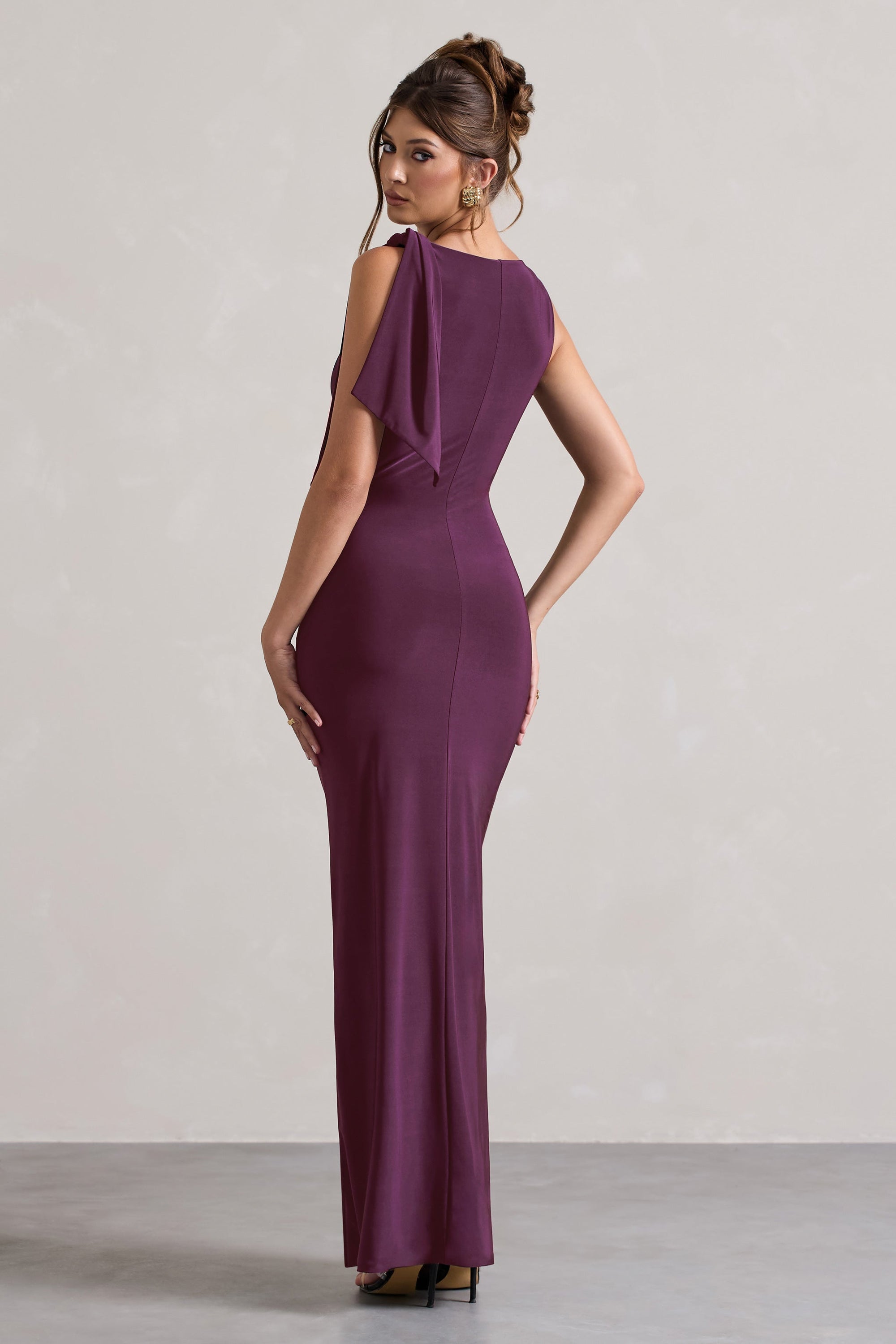 Kacey | Plum Twisted Knot Maxi Dress - Club L London - AUS