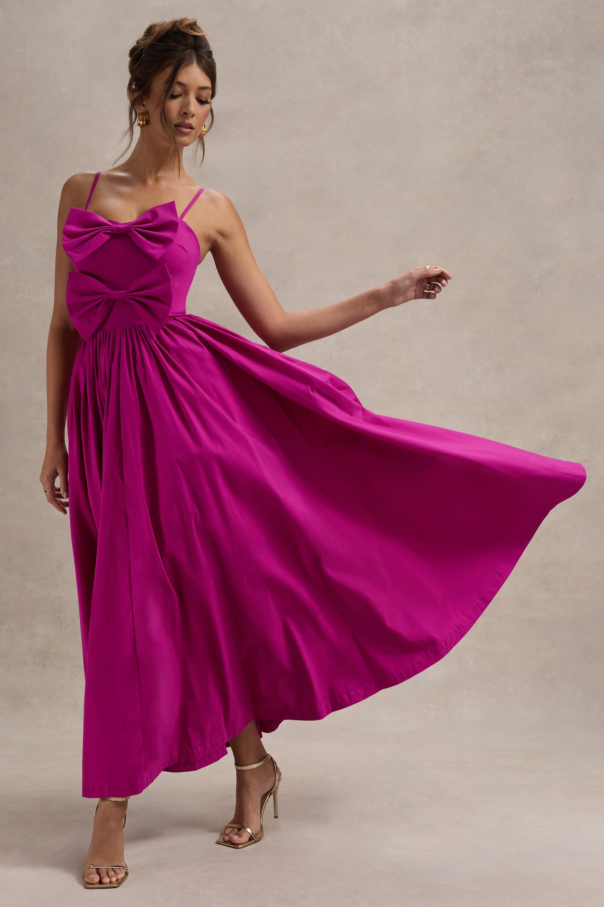 Loved Up | Fuschia Pink Strappy Pleated Maxi Dress With Bows - Club L London - AUS