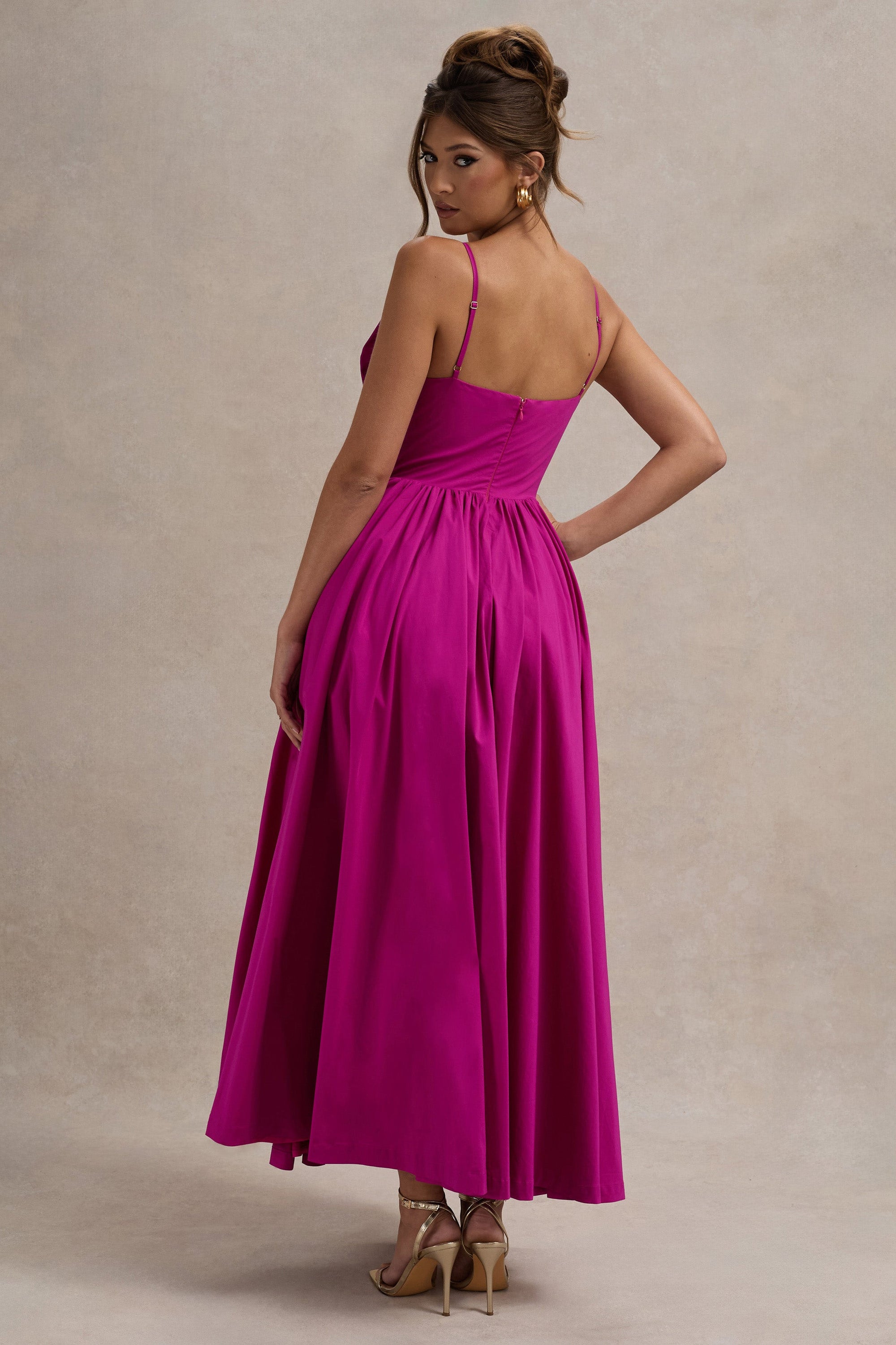 Loved Up | Fuschia Pink Strappy Pleated Maxi Dress With Bows - Club L London - AUS