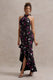Melodia | Black Ditsy Floral Print Satin Halter-Neck Ruffled Maxi Dress - Club L London - AUS