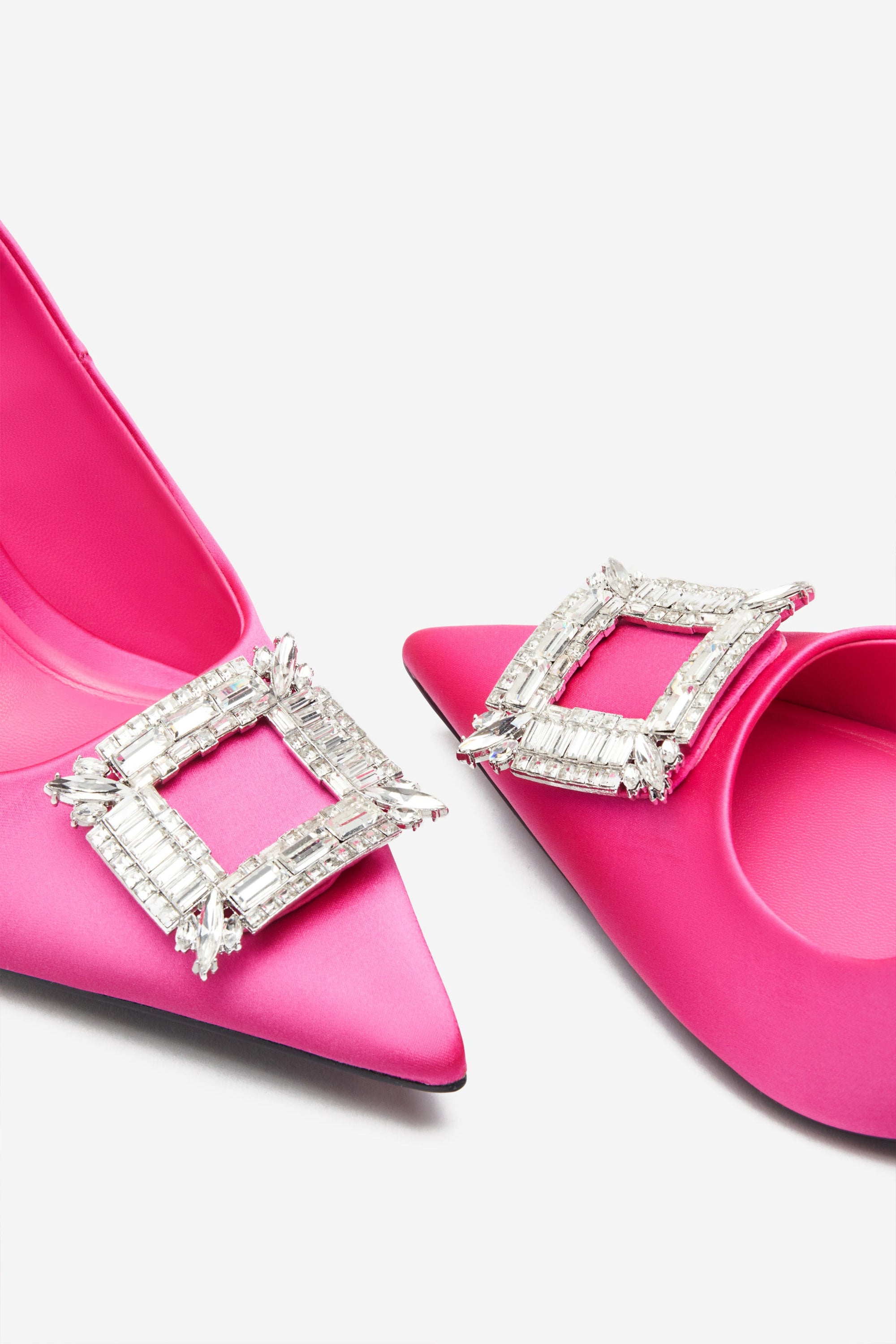 Lawless | Hot Pink Satin Pointed Court Heels With Diamante Brooches - Club L London - AUS
