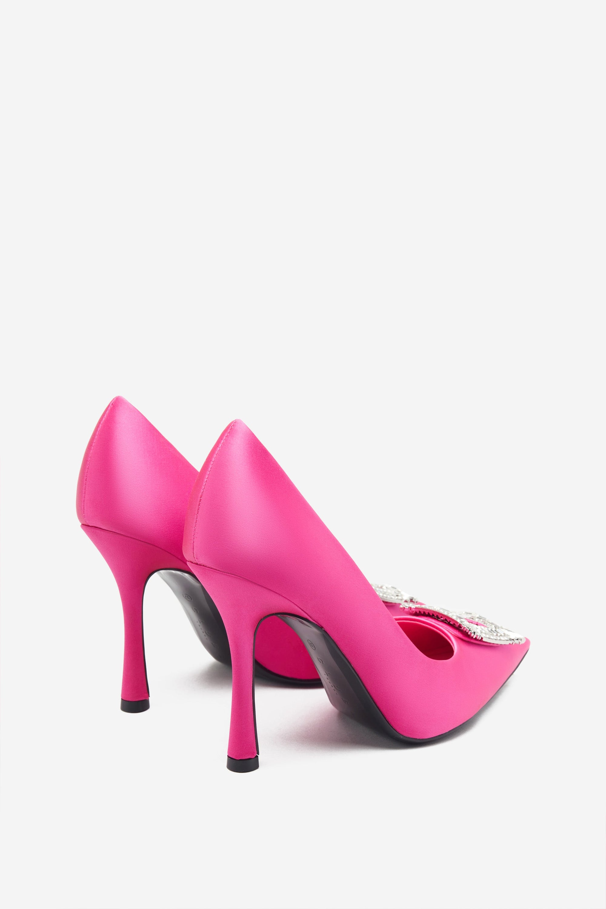 Lawless | Hot Pink Satin Pointed Court Heels With Diamante Brooches - Club L London - AUS