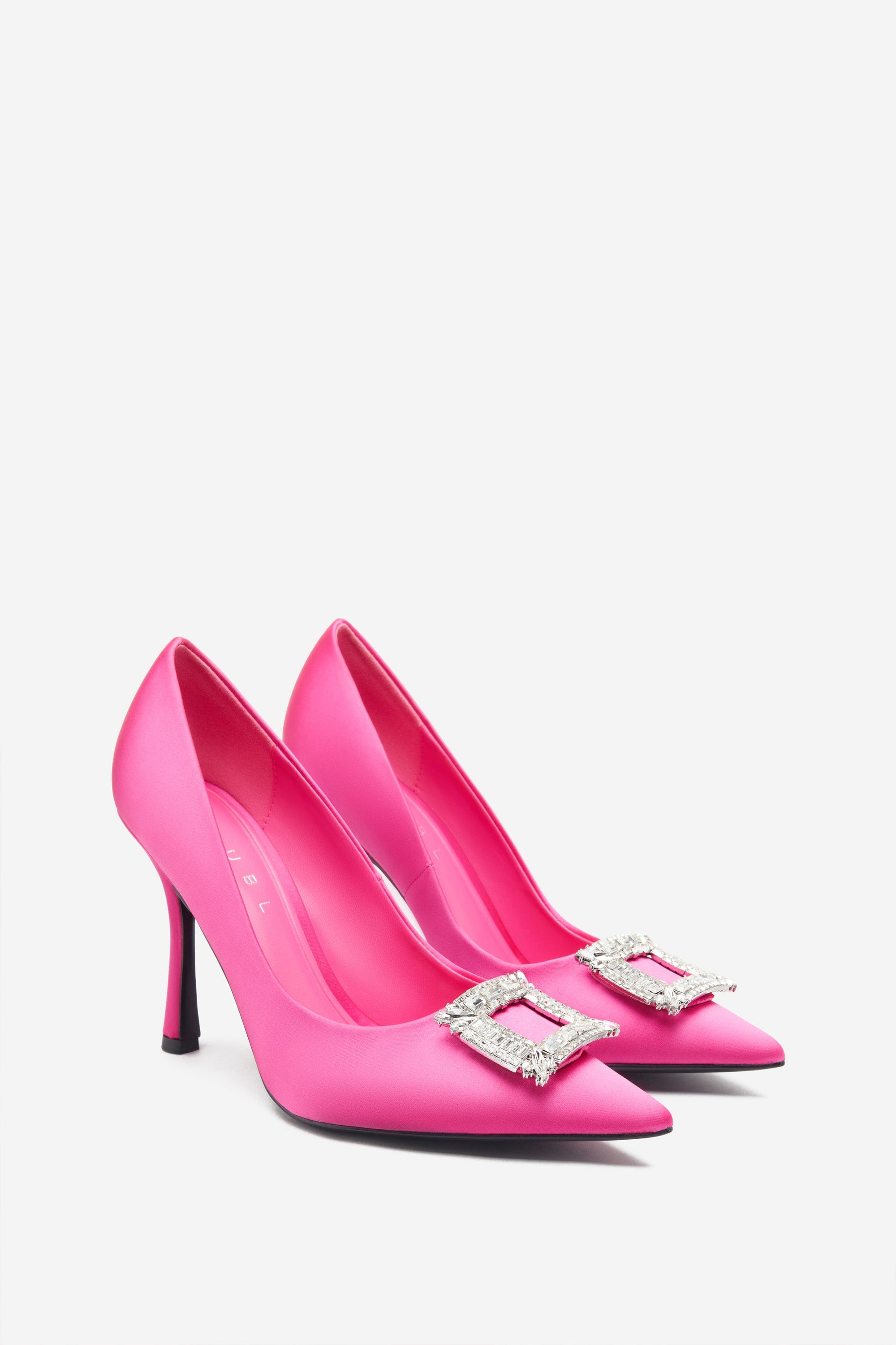 Lawless | Hot Pink Satin Pointed Court Heels With Diamante Brooches - Club L London - AUS