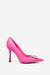 Lawless | Hot Pink Satin Pointed Court Heels With Diamante Brooches - Club L London - AUS