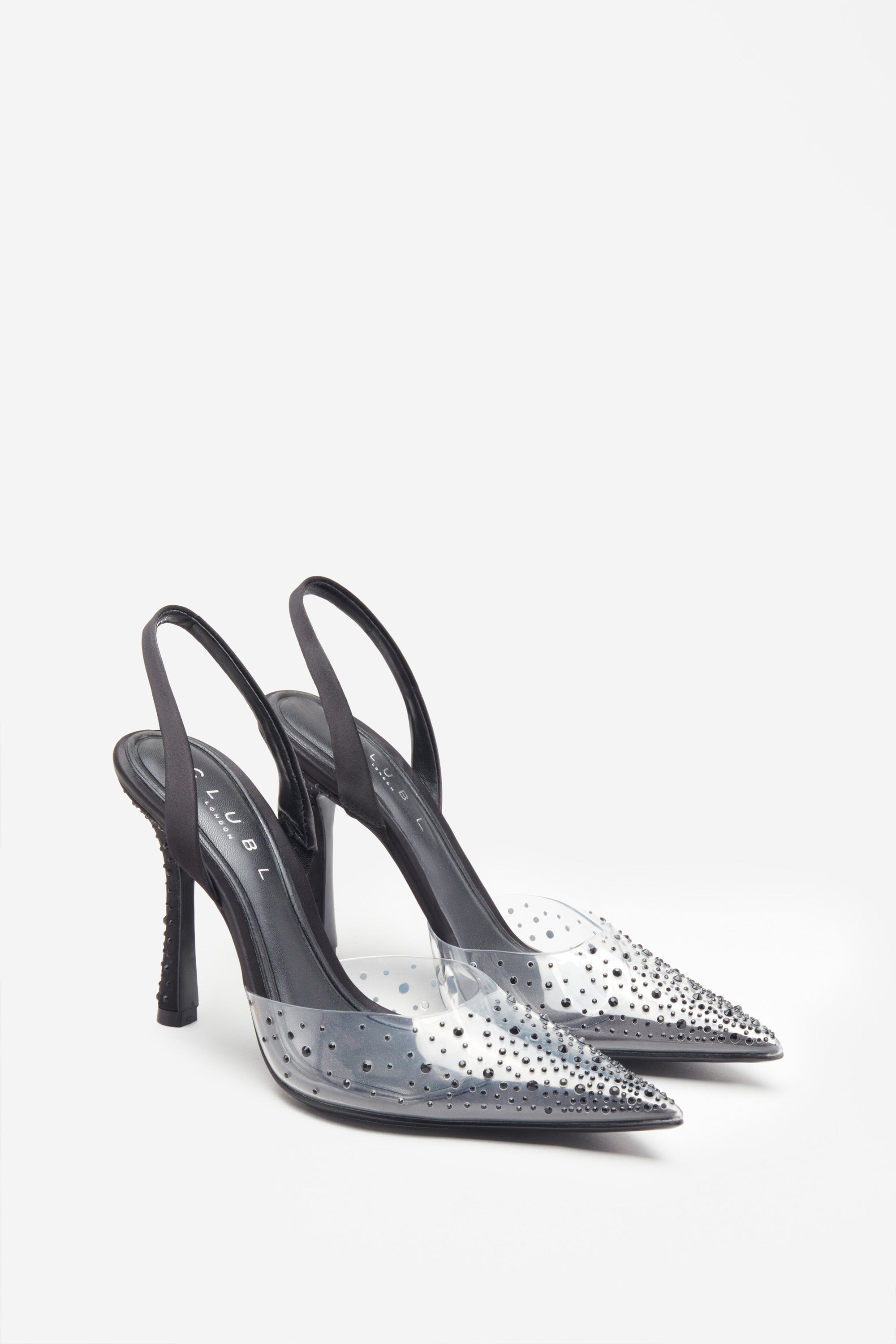 Covergirl | Black Diamante Sling Back Pointed Heels - Club L London - AUS