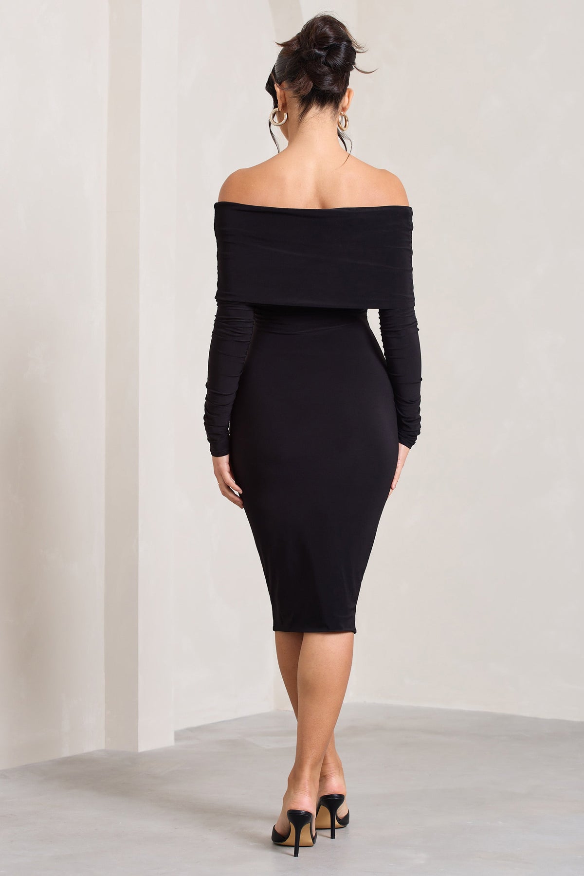 Flatter Me Black Twist Front Bardot Midi Dress Club L London AUS