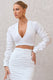 Sundown | White Ruched Sleeve Wrap Detail Cropped Shirt - Club L London - AUS