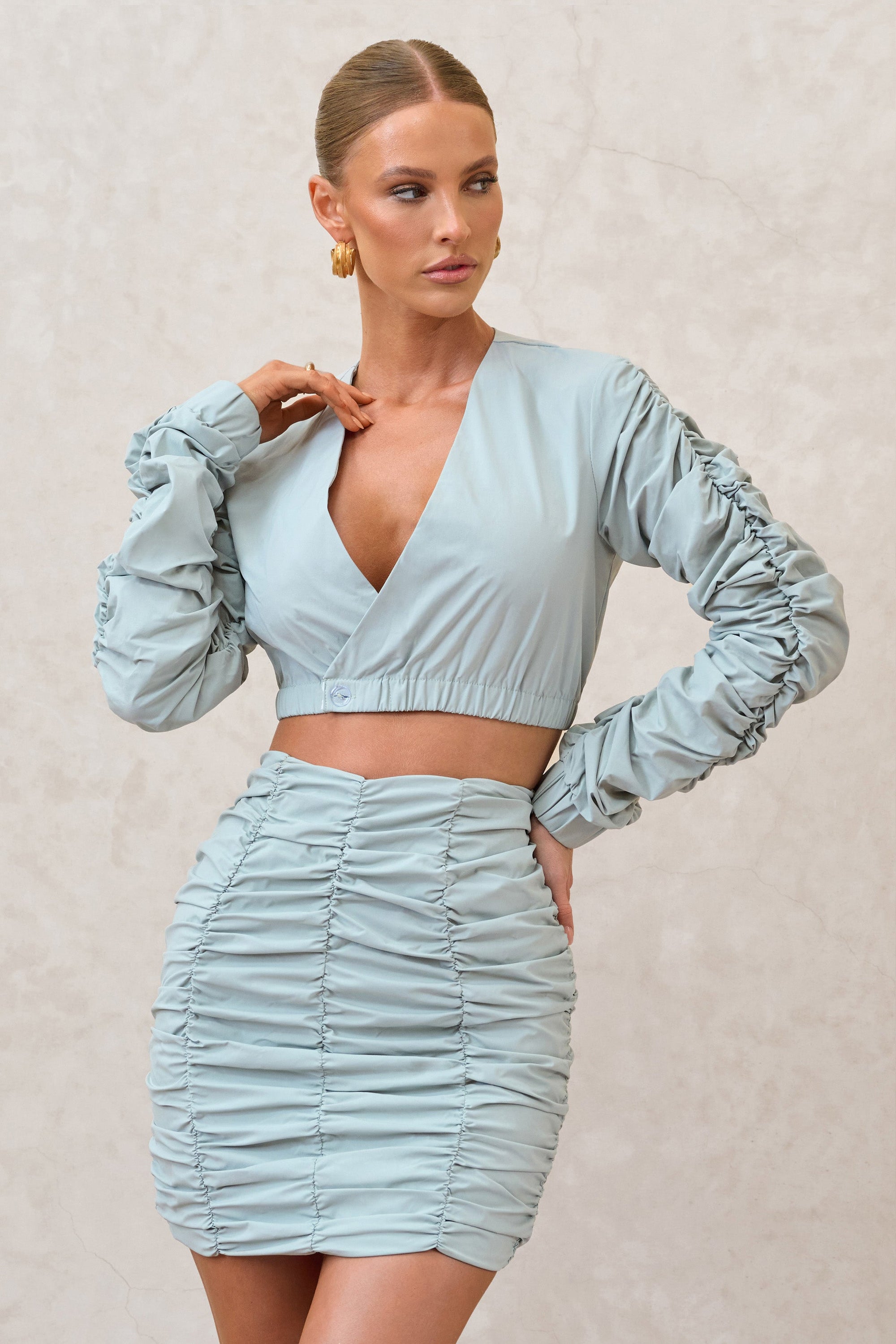 Break Of Day | Sage Ruched Mini Skirt - Club L London - AUS