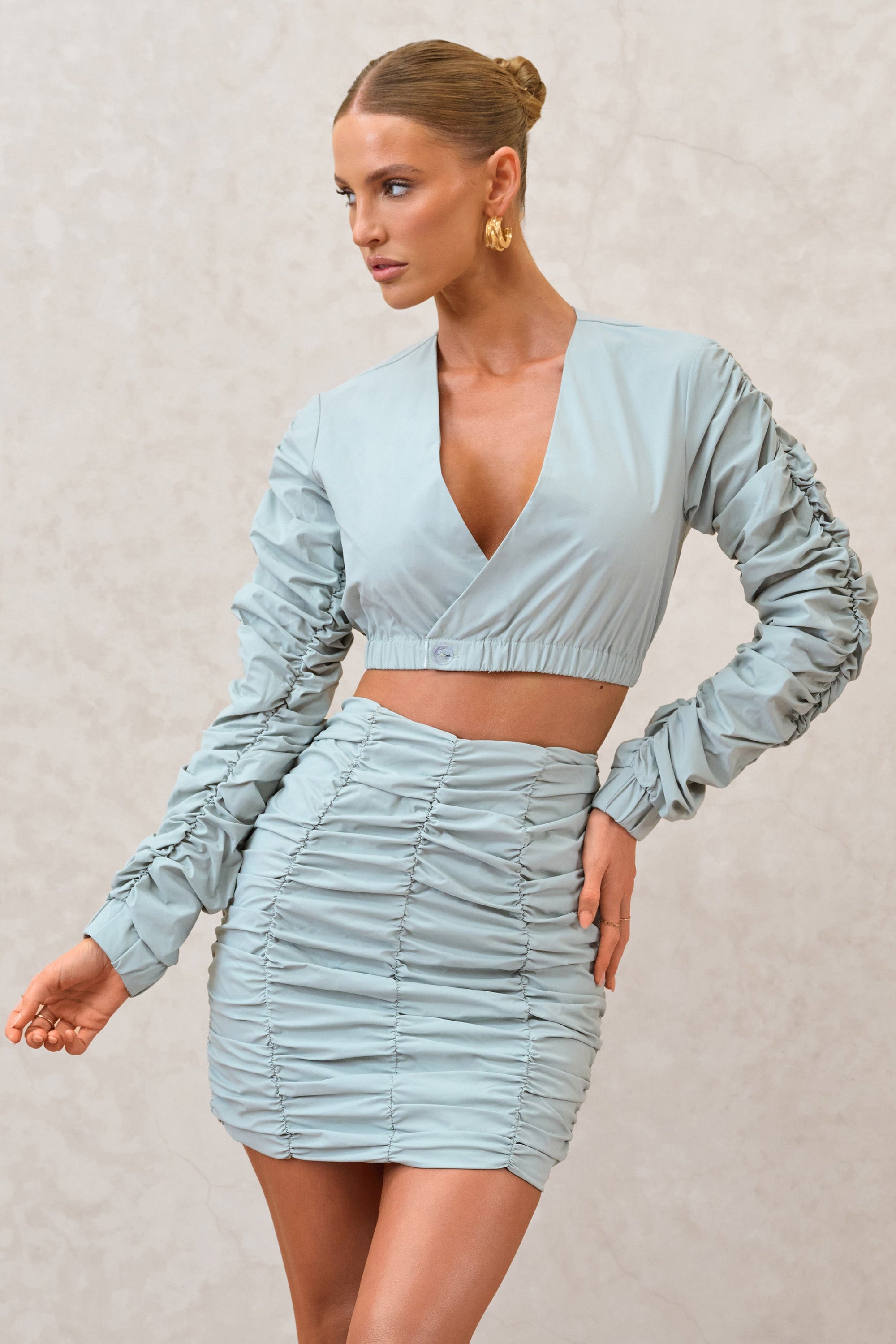 Break Of Day | Sage Ruched Mini Skirt - Club L London - AUS