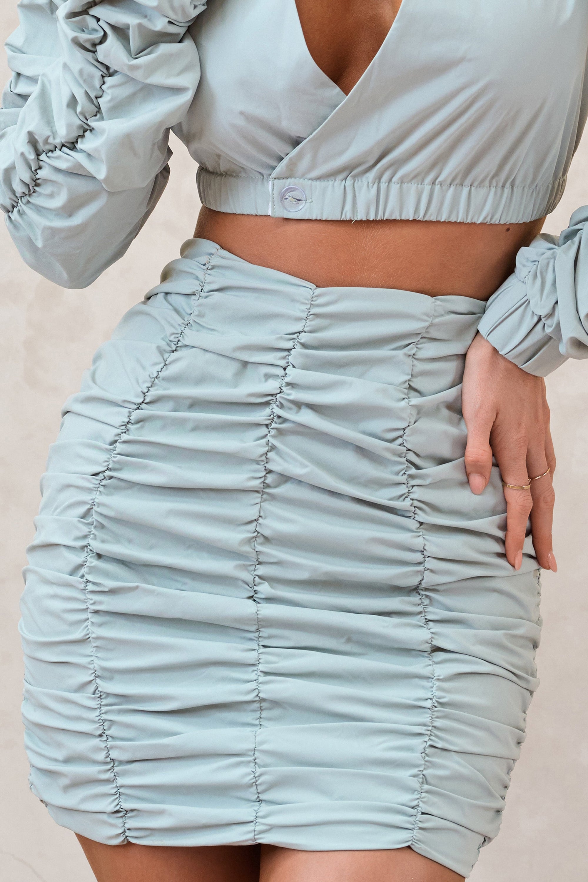 Break Of Day | Sage Ruched Mini Skirt - Club L London - AUS