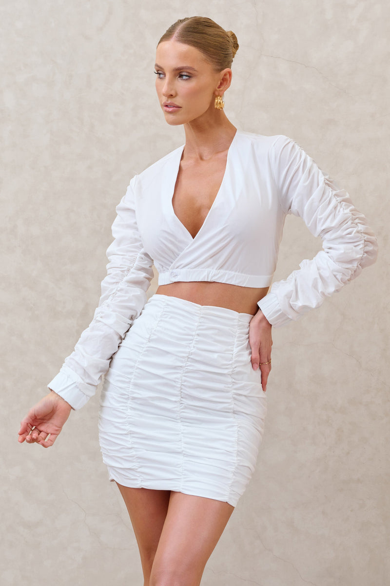 Break Of Day | White Ruched Mini Skirt - Club L London - AUS