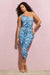 Late Night | Blue Porcelain Print Asymmetric One Shoulder Ruched Midi Dress - Club L London - AUS