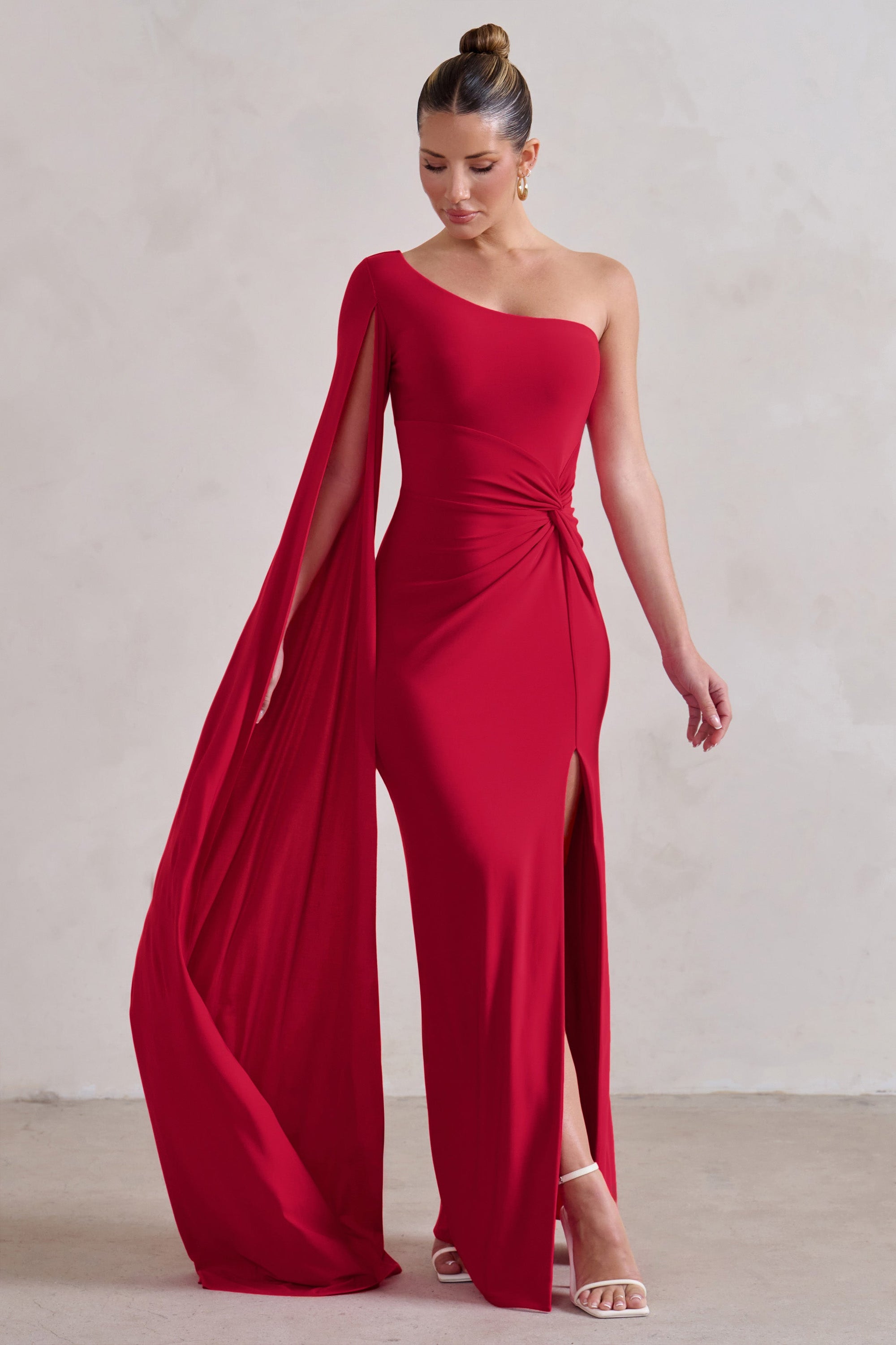Romi | Red One Shoulder Twist Design Maxi Dress - Club L London - AUS