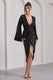 Amber | Black Sequin Plunge Wrap Midi Dress - Club L London - AUS