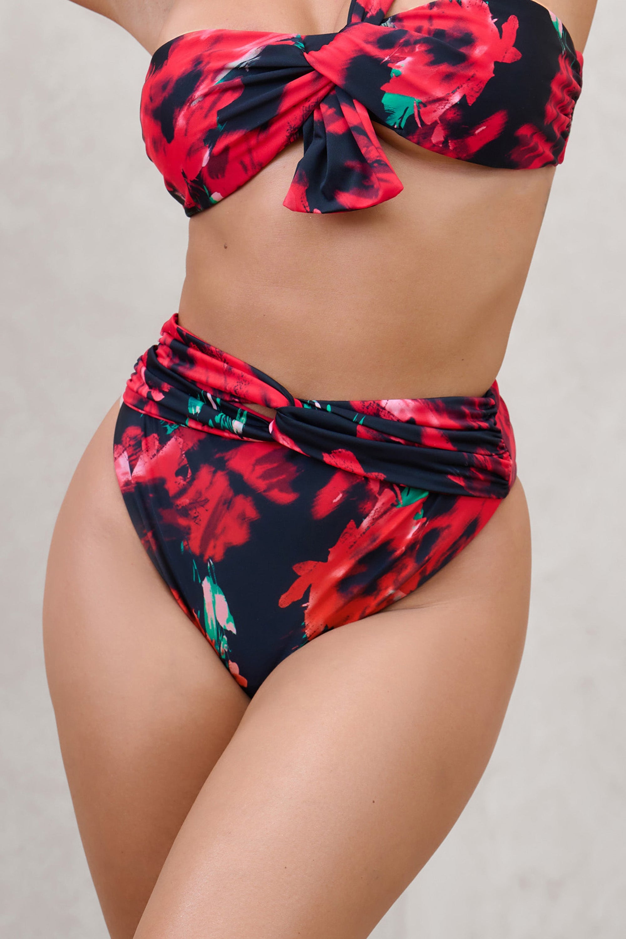 High Tide | Multi Print High Waisted Twist Front Bikini Bottoms - Club L London - AUS
