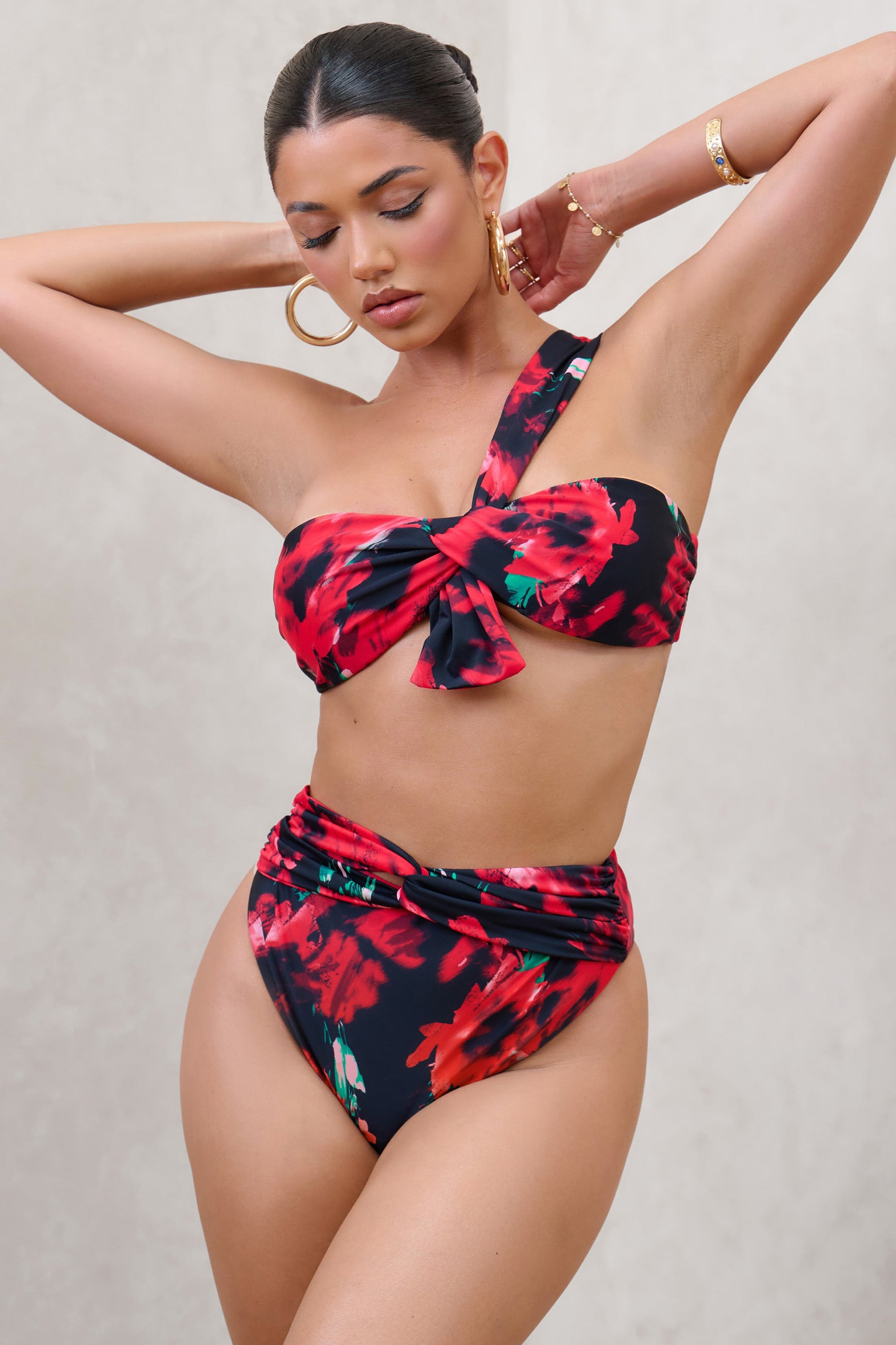 High Tide | Multi Print High Waisted Twist Front Bikini Bottoms - Club L London - AUS