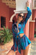 Marisela | Blue Print Satin Flared Sleeve Cropped  Shirt - Club L London - AUS