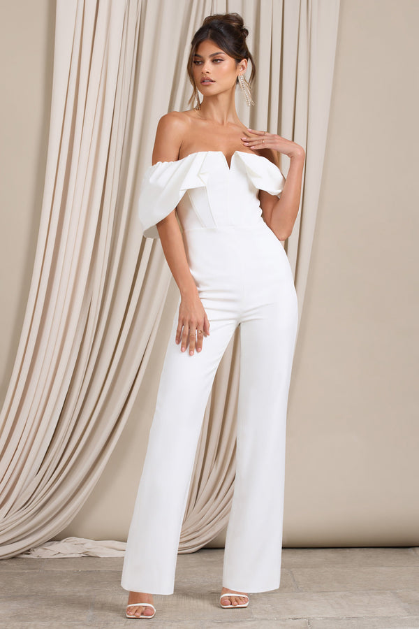 Off the shoulder wide leg sales jumpsuit