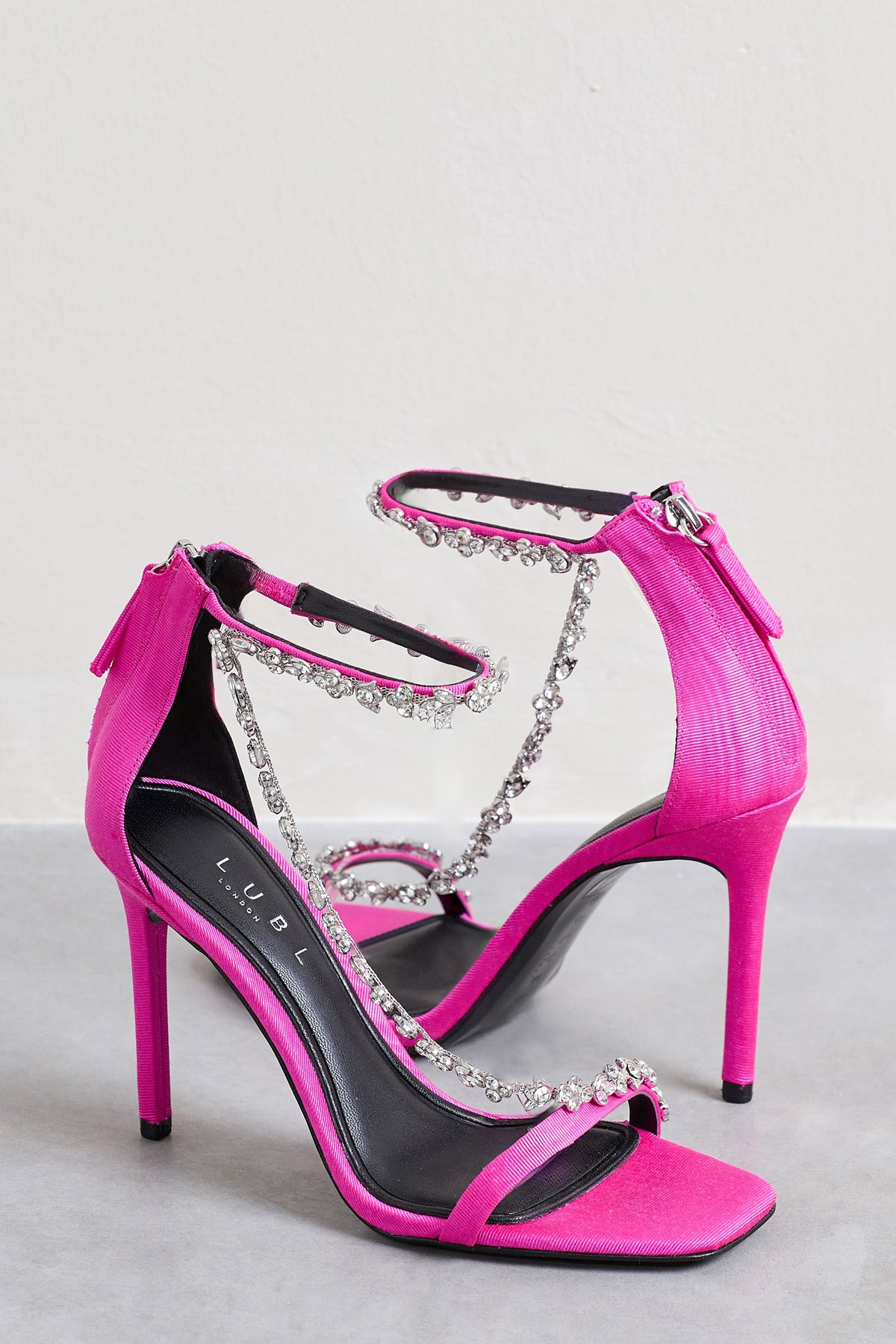 Oh Please Pink Strappy Heeled Sandals With Diamante Chains Club