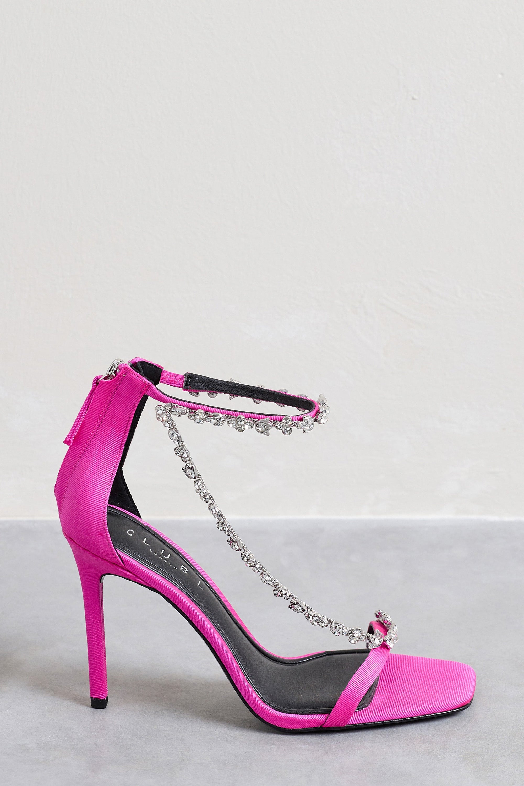 Oh Please | Pink Strappy Heeled Sandals With Diamante Chains - Club L London - AUS