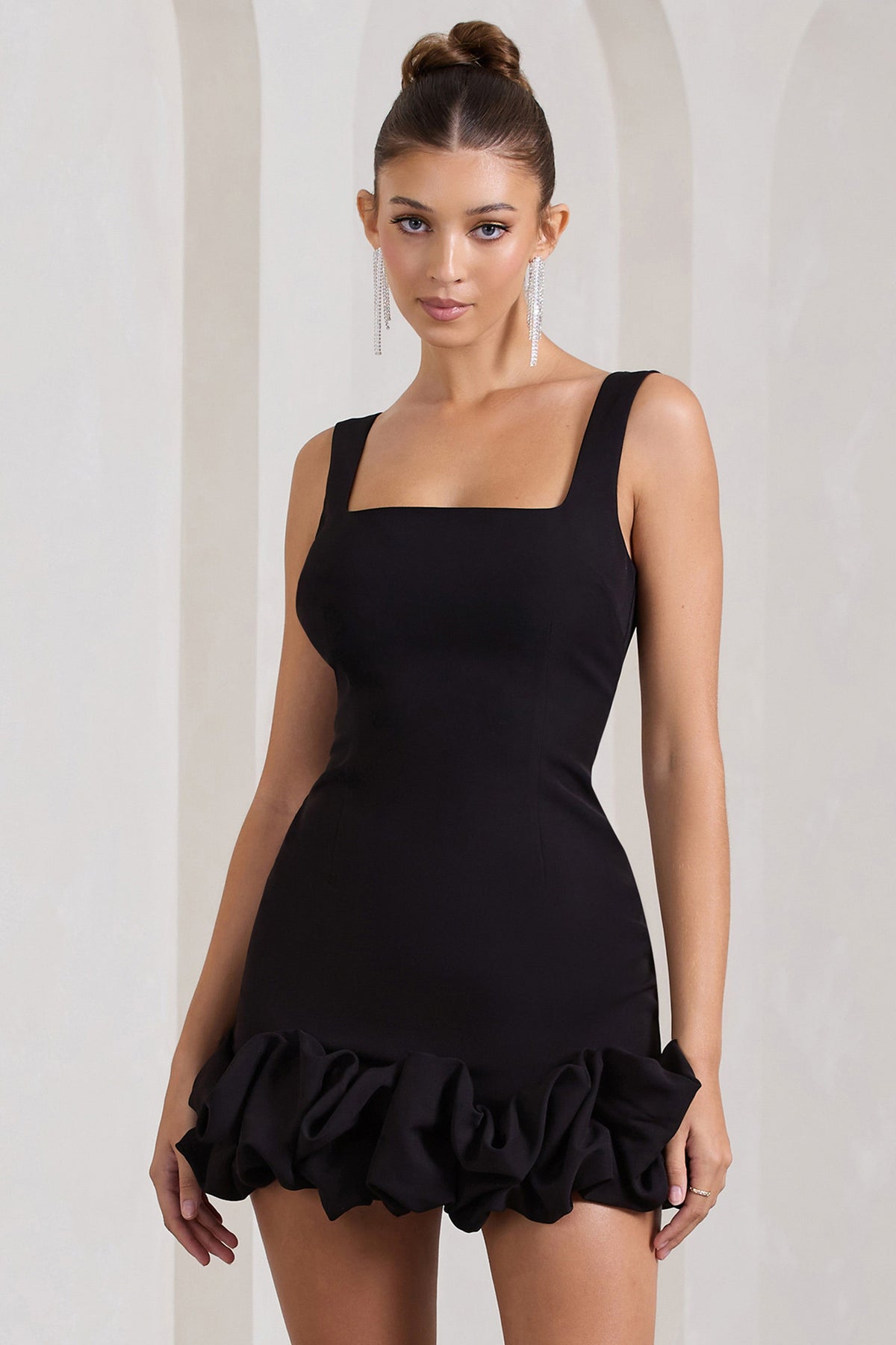 Lucy Black Strappy Mini Dress With Ruffle Trim – Club L London - AUS