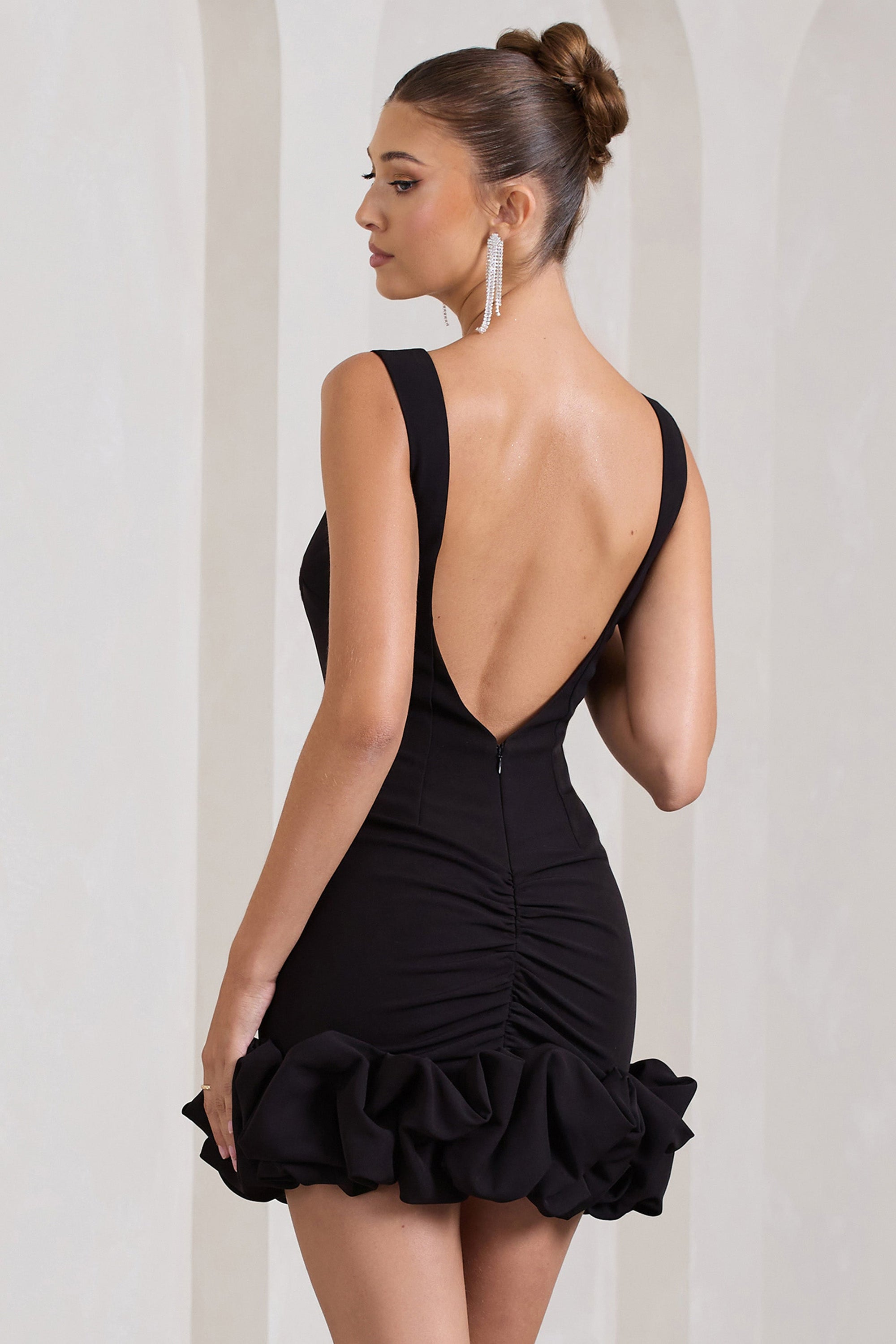 Lucy | Black Strappy Mini Dress With Ruffle Trim - Club L London - AUS