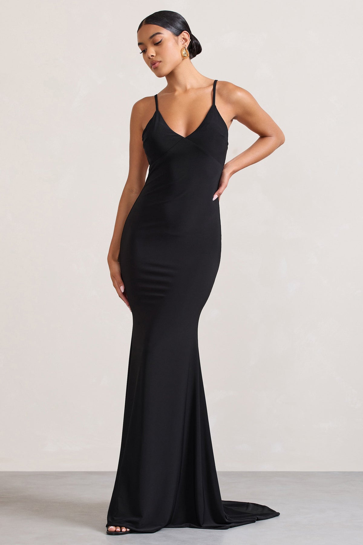 Naya Black Strappy V Neck Fishtail Maxi Dress Club L London AUS