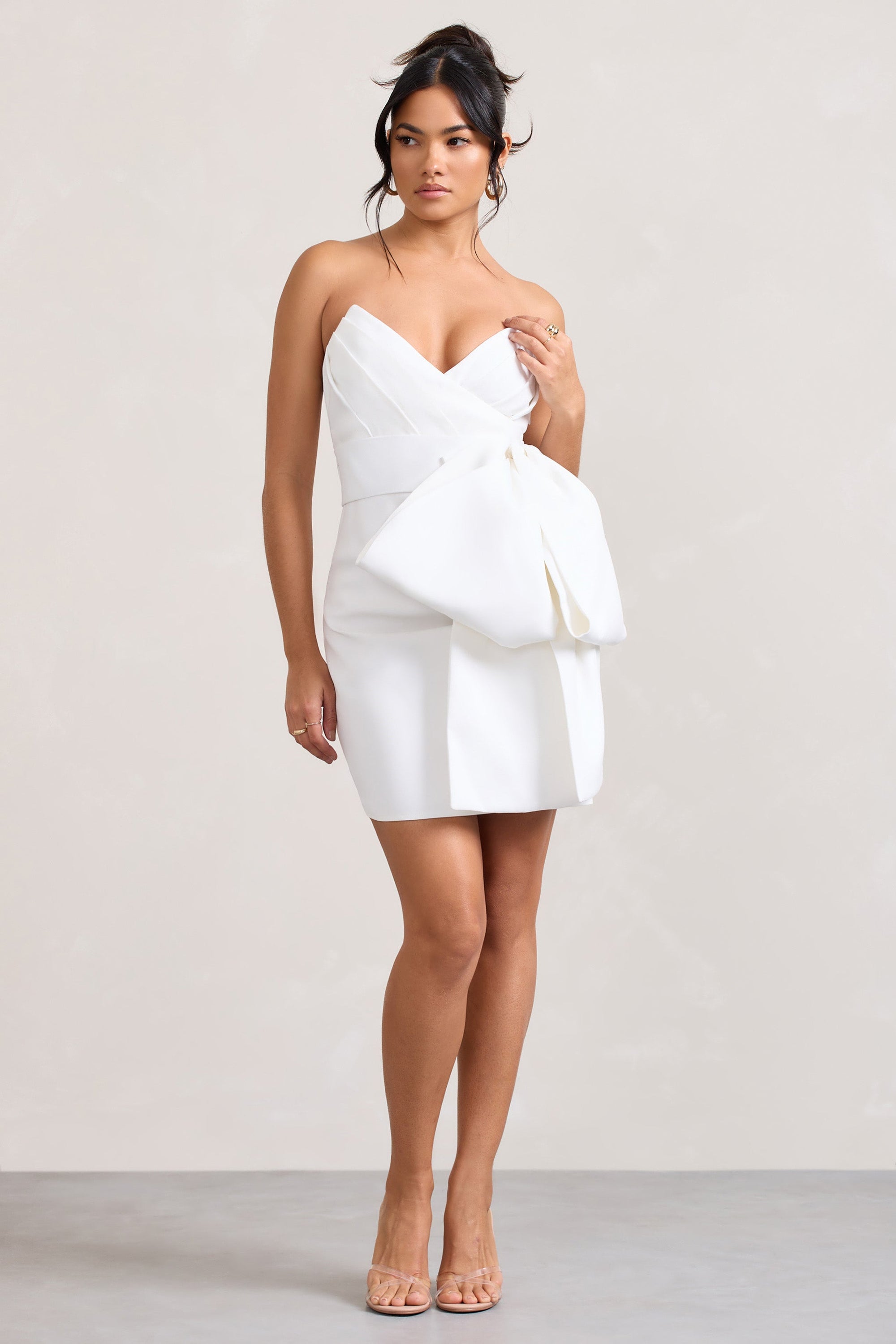 Winner | White Bandeau Mini Dress With Oversized Bow - Club L London - AUS