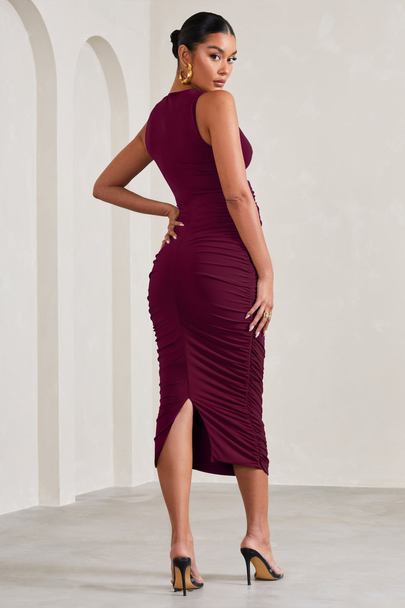 Mabel Burgundy Cowl-Neck Ruched Maternity Maxi Dress – Club L London - AUS