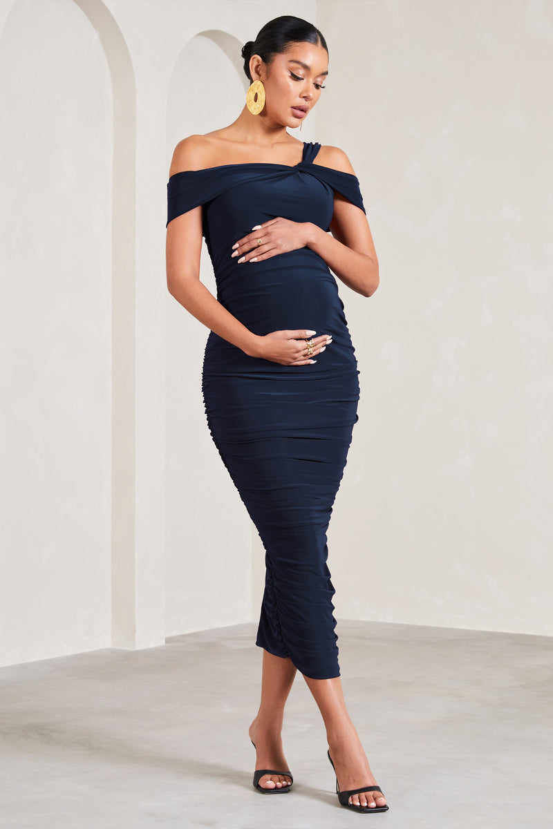 Theodora Navy Strappy Asymmetric Maternity Midi Dress – Club L London - AUS