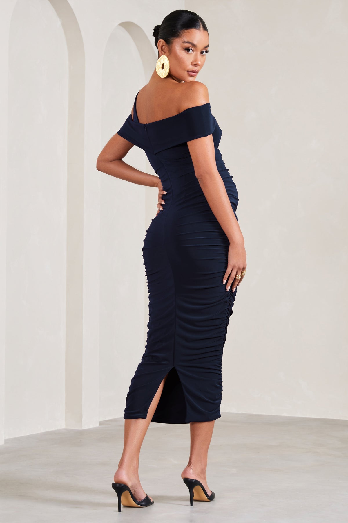 Theodora Navy Strappy Asymmetric Maternity Midi Dress Club L