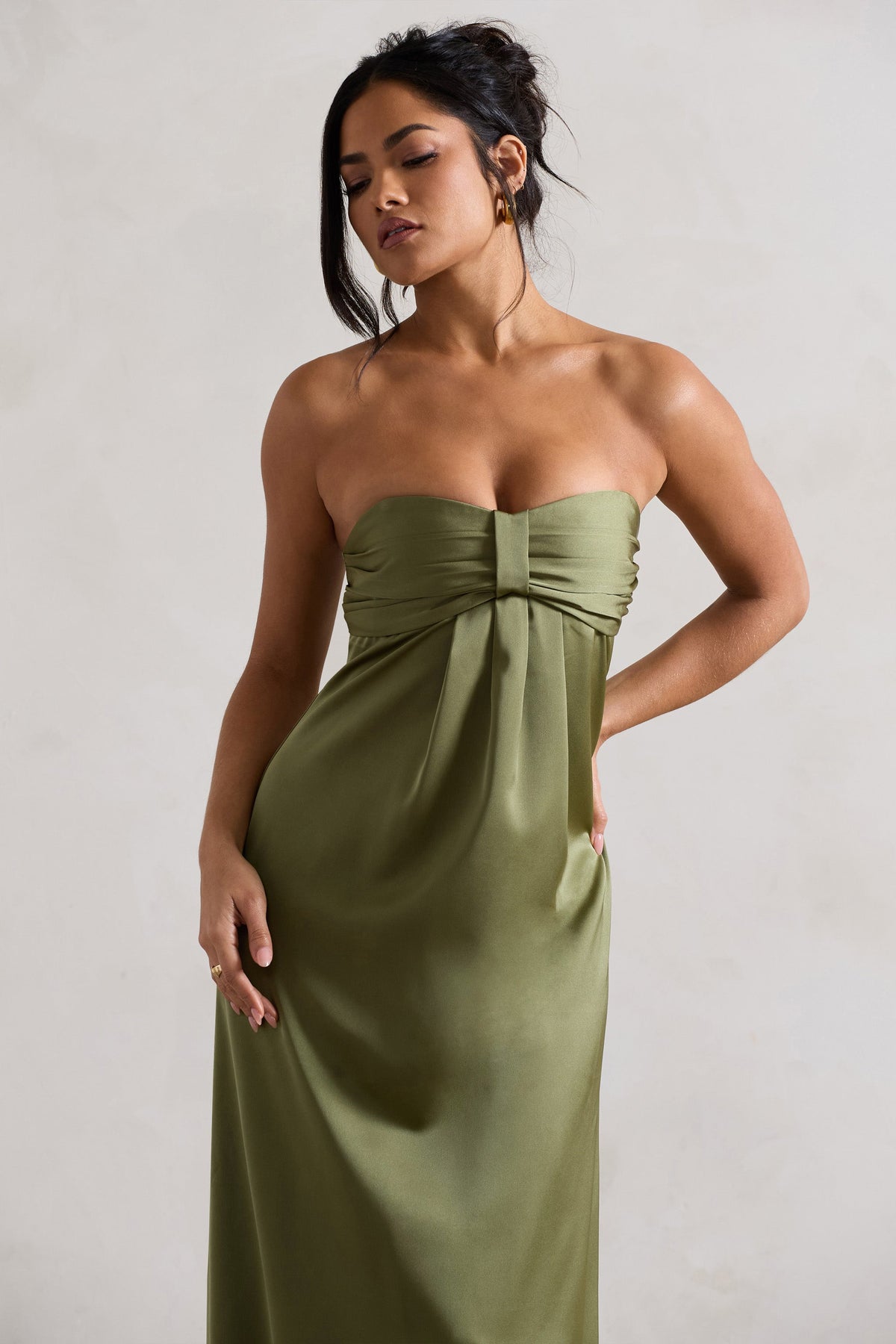 Romancing Teal Green Satin Bandeau Corset Detail Maxi Dress – Club L London  - AUS